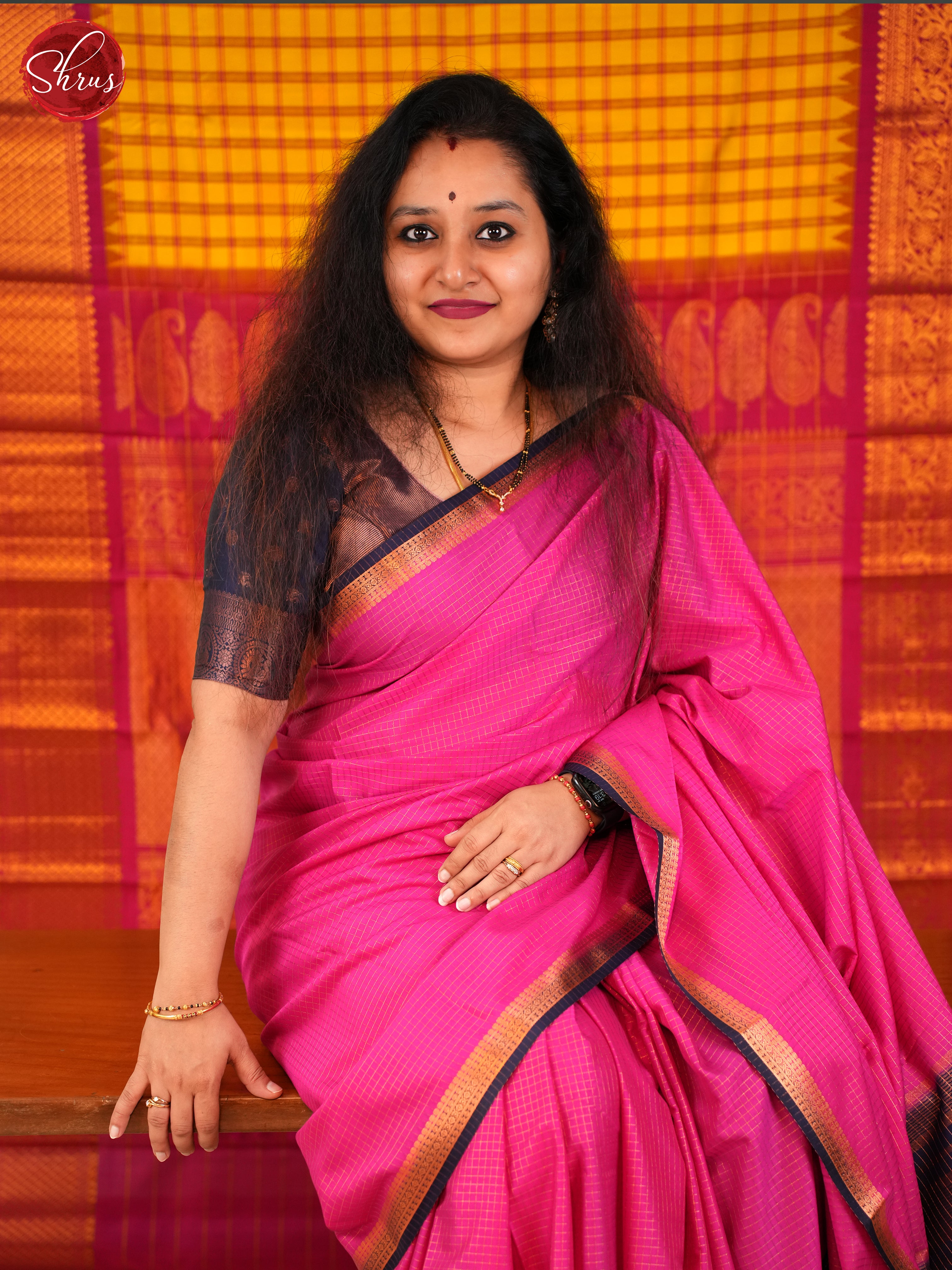 Pink & Blue - Semi Mysoresilk Saree - Shop on ShrusEternity.com