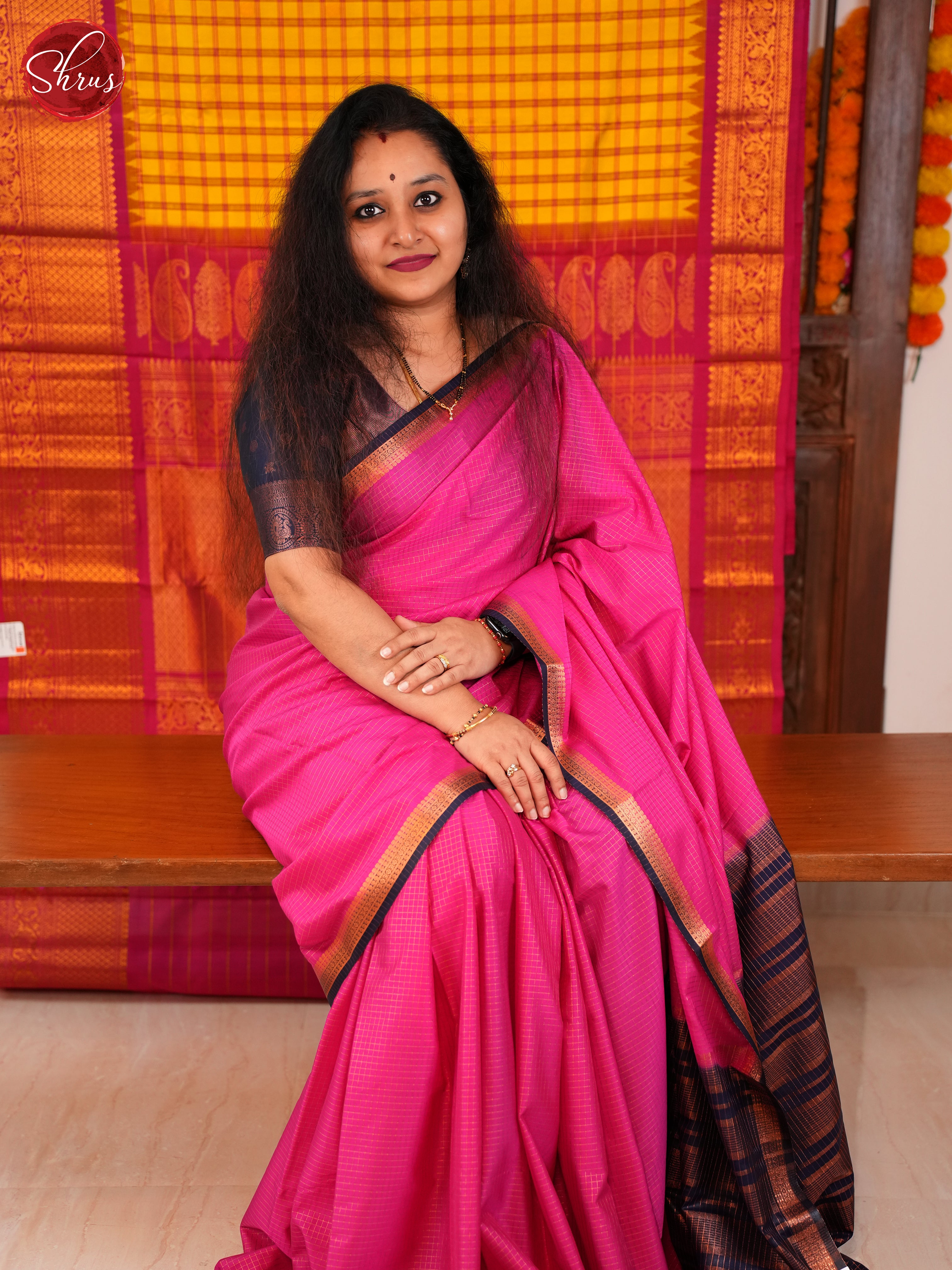 Pink & Blue - Semi Mysoresilk Saree - Shop on ShrusEternity.com