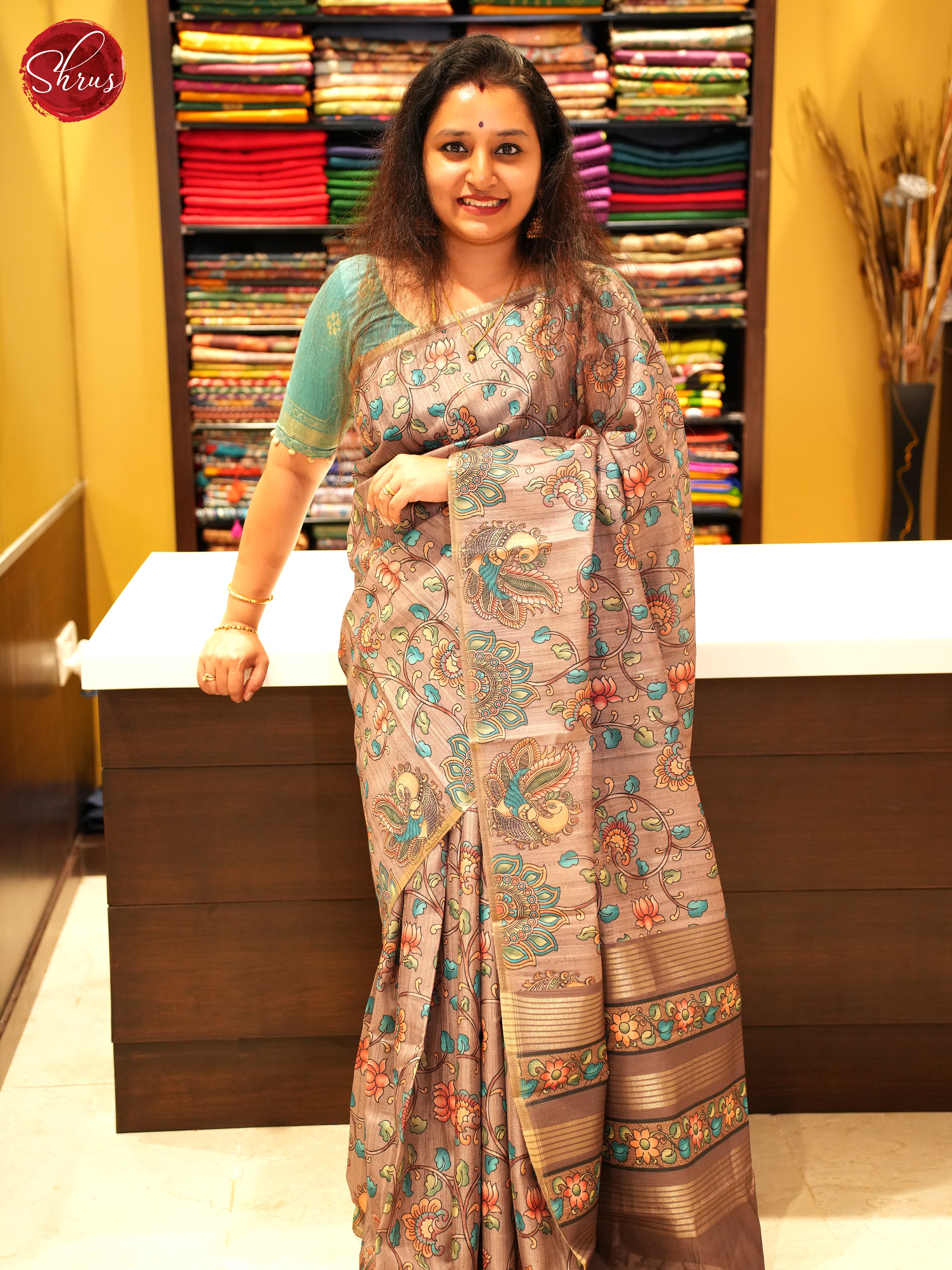 Grey & Brown- Semi Tussar Saree - Shop on ShrusEternity.com