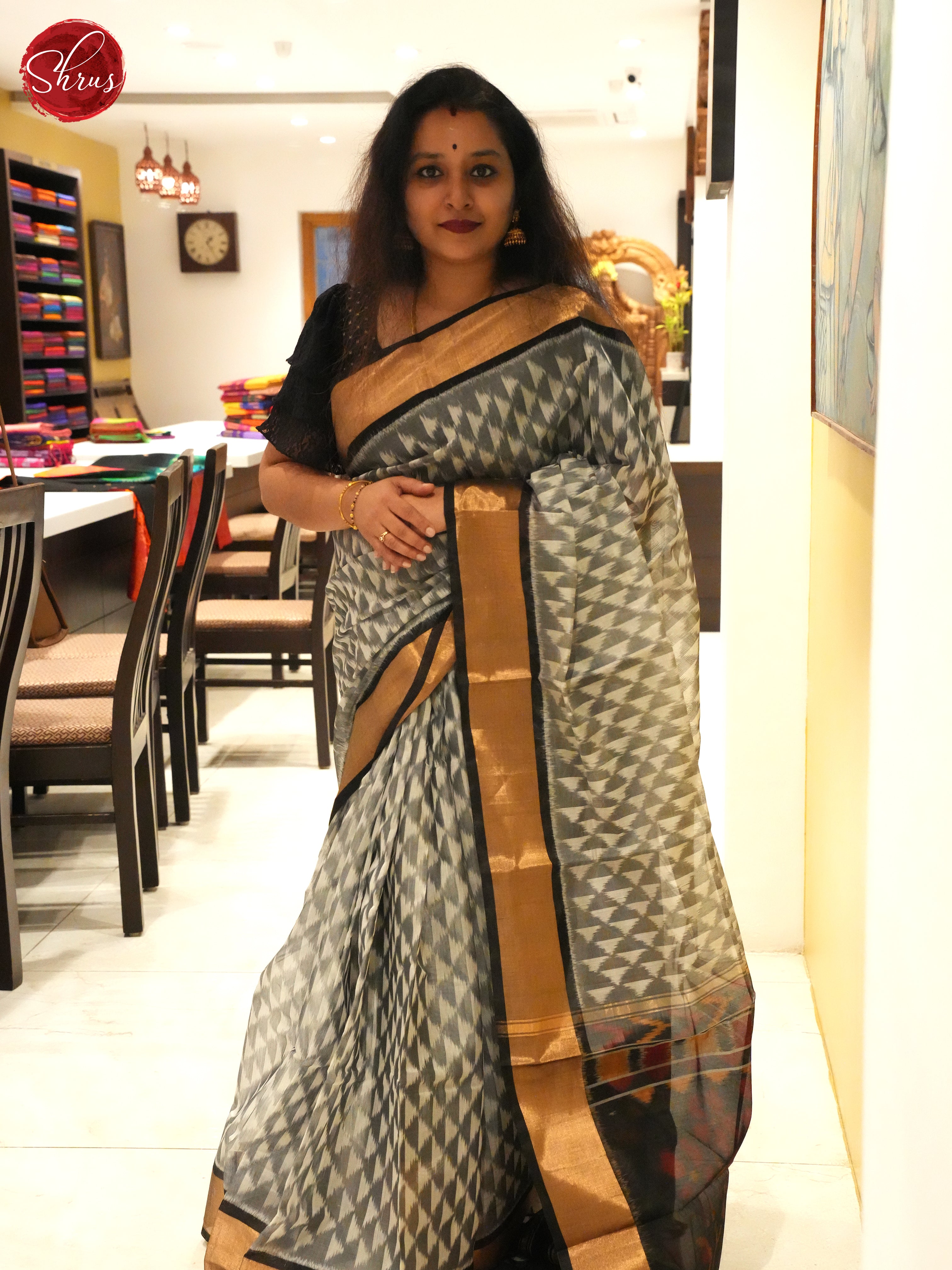 White And Black-Pochampally Silk Cotton saree - Shop on ShrusEternity.com