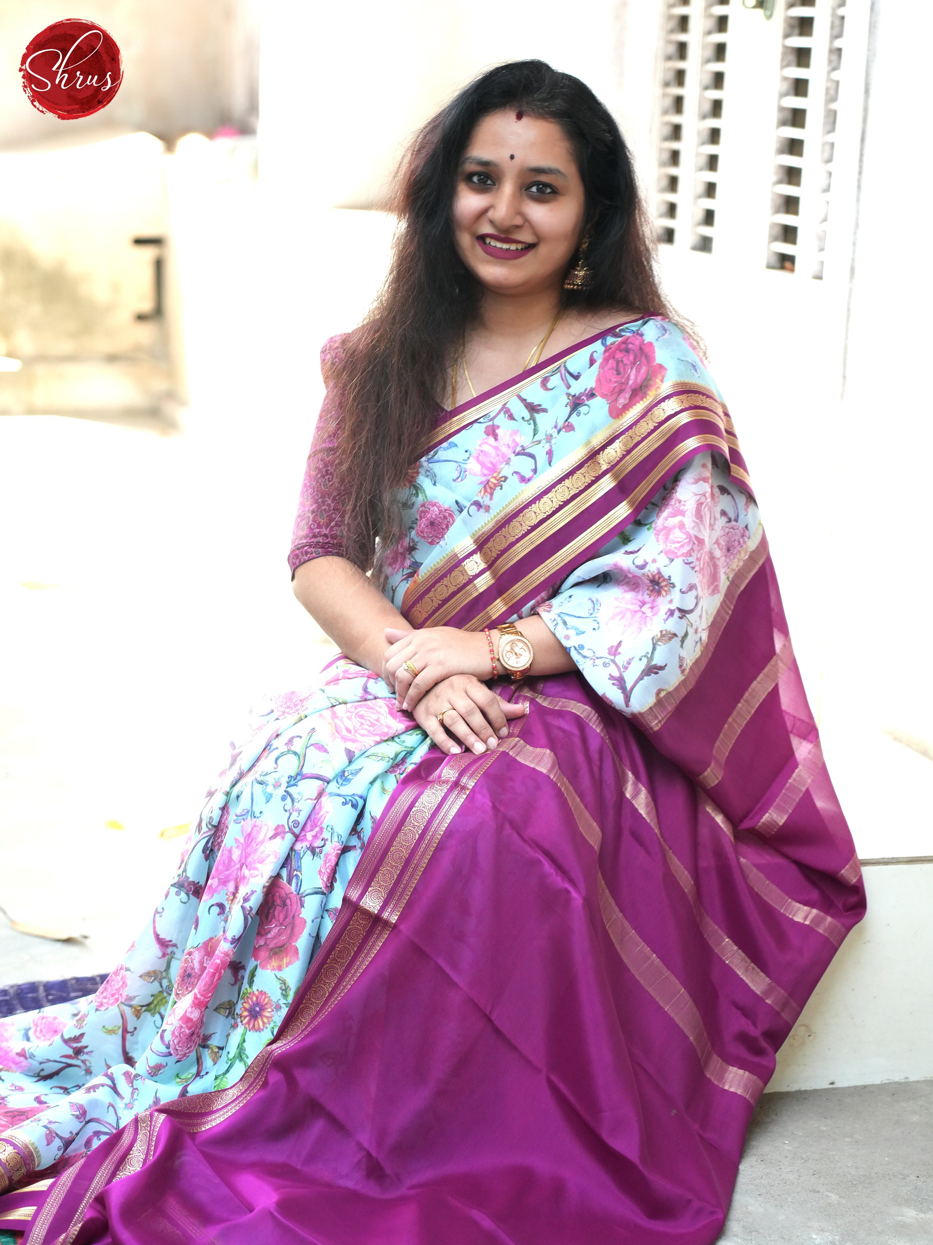 Blue And Wine- Mysore Silk Saree - Shop on ShrusEternity.com