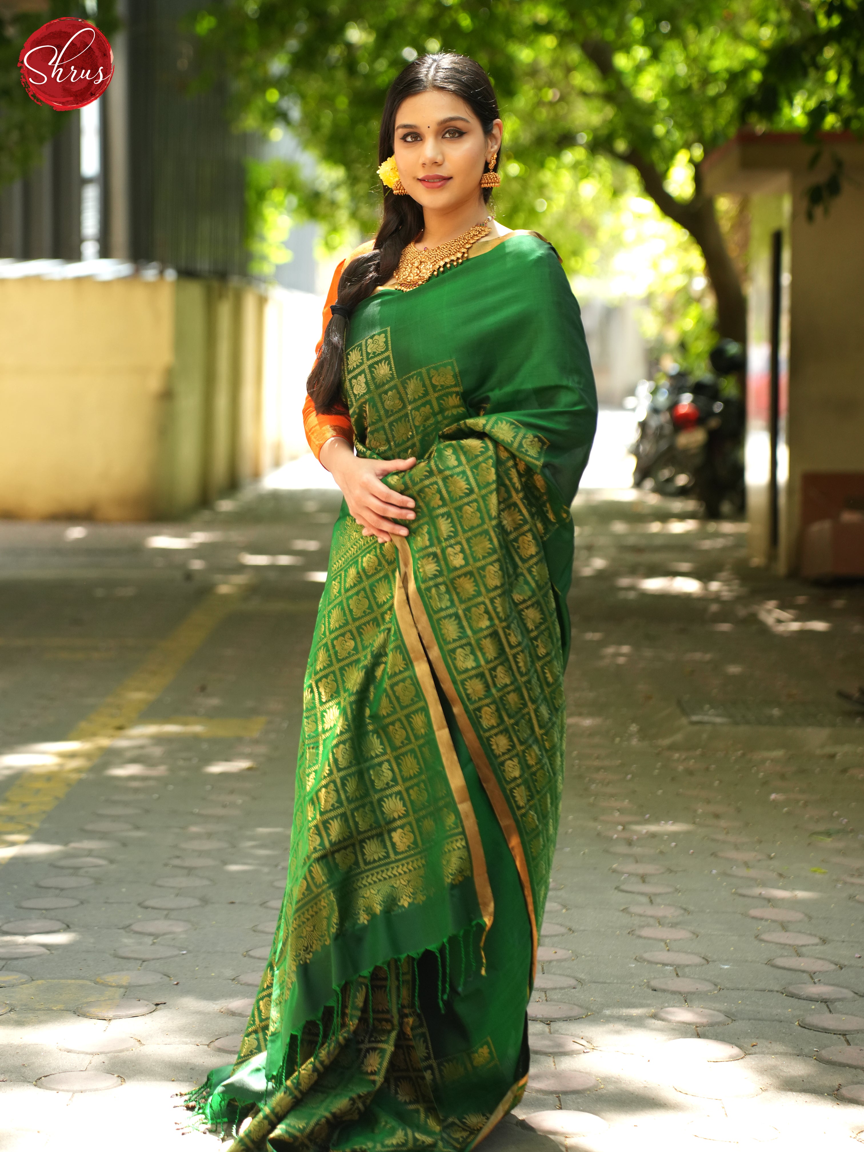 Green(Single Tone)- Soft Silk Saree - Shop on ShrusEternity.com