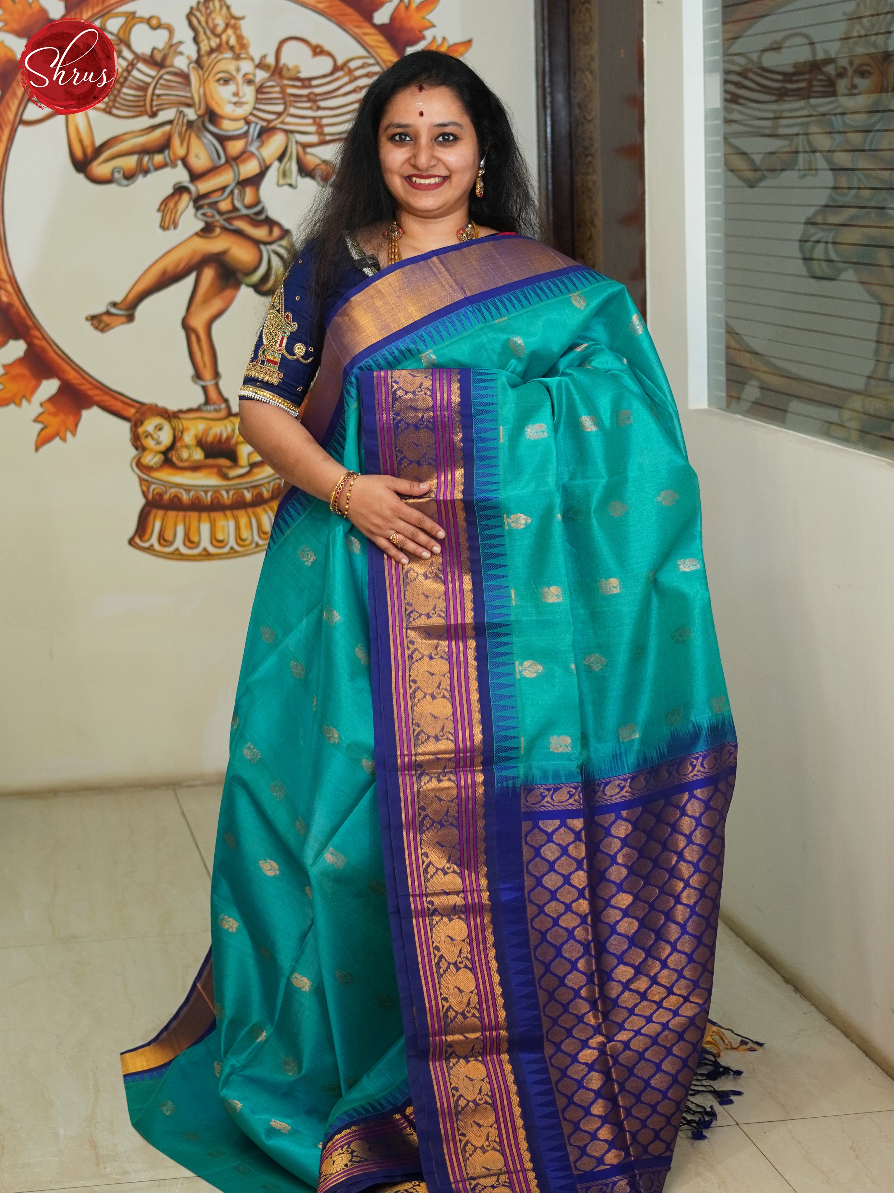 sky blue & Blue- Silk Cotton saree - Shop on ShrusEternity.com