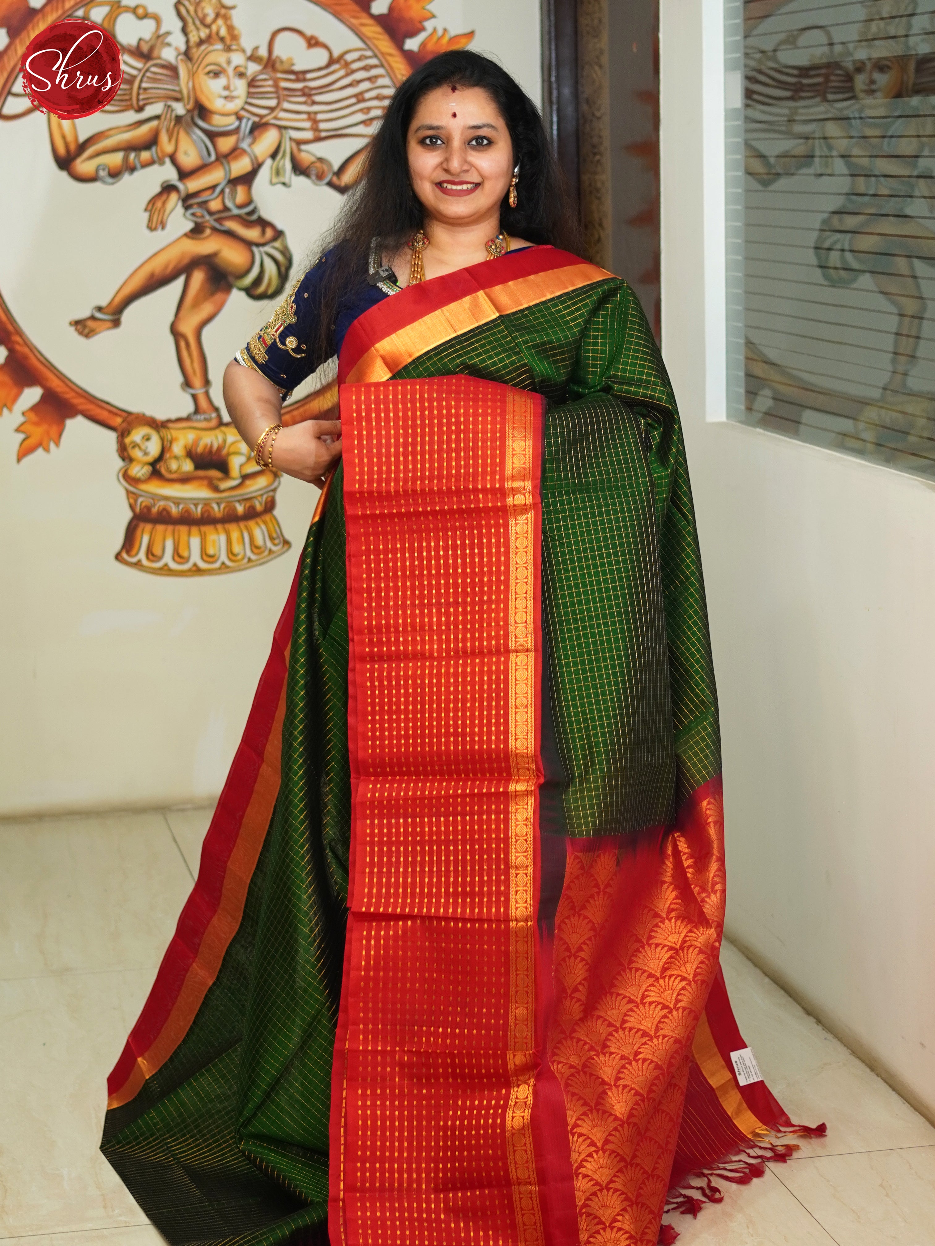 Green And Red - Silk Cotton Saree - Shop on ShrusEternity.com