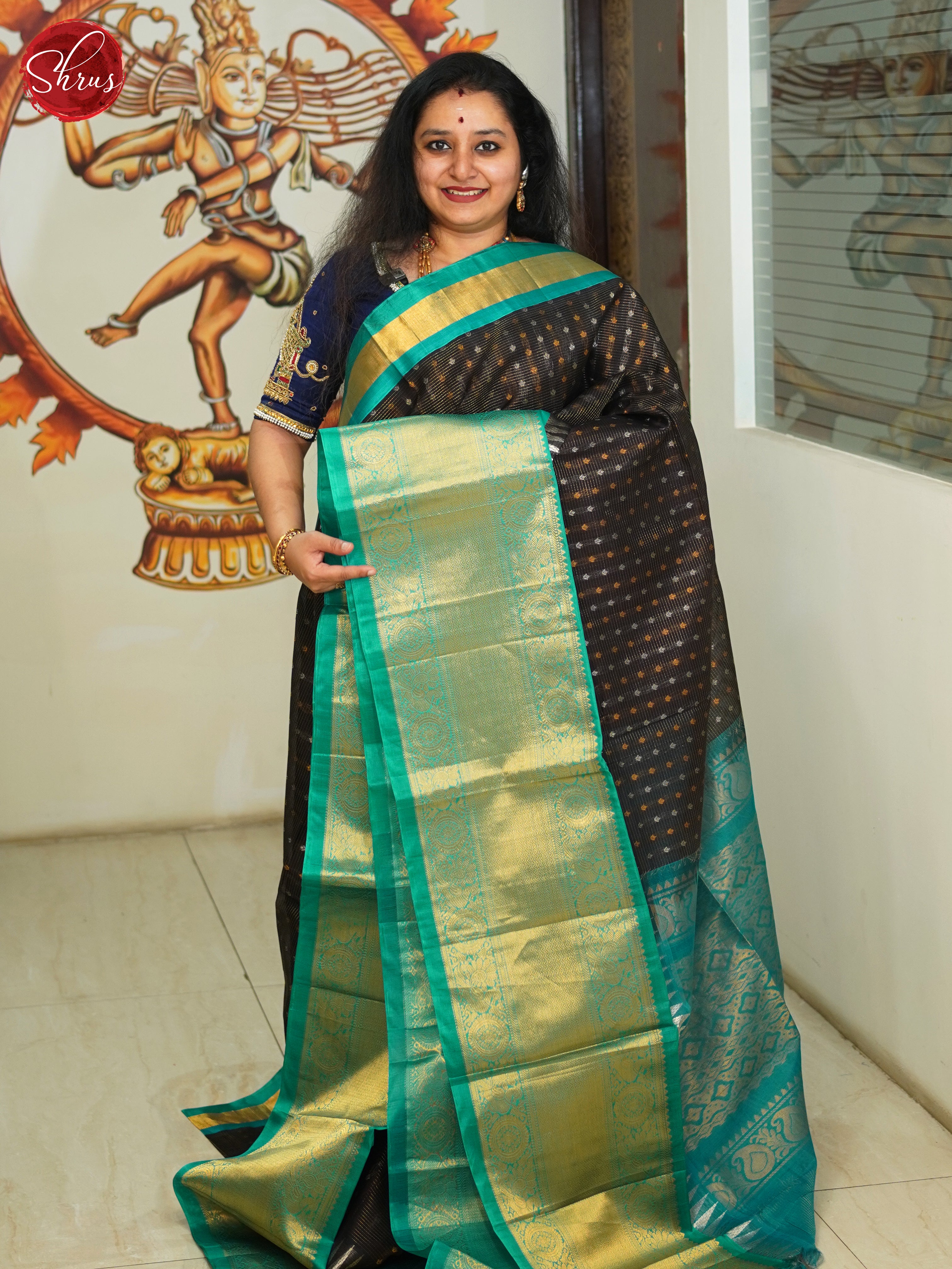 Black & Blue - Silk Cotton Saree - Shop on ShrusEternity.com