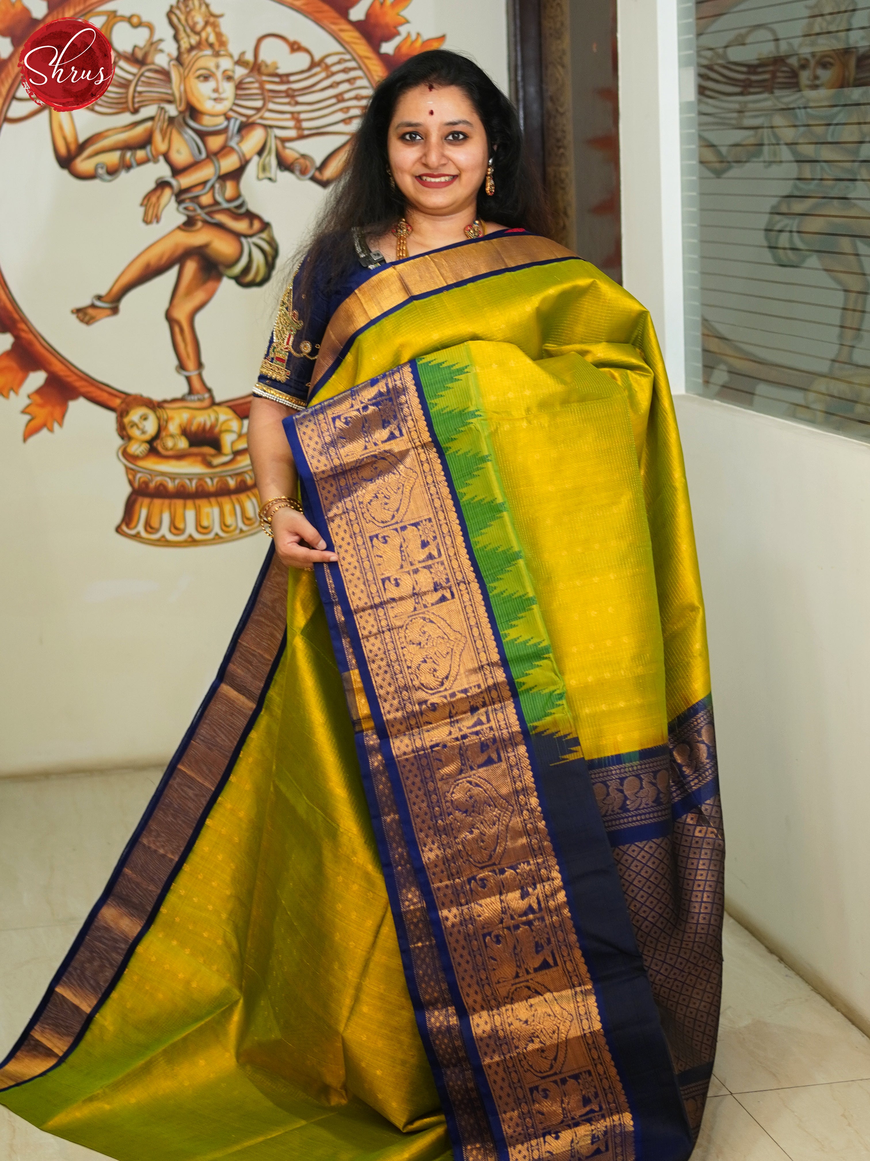 Green And Blue- Silk Cotton Saree - Shop on ShrusEternity.com