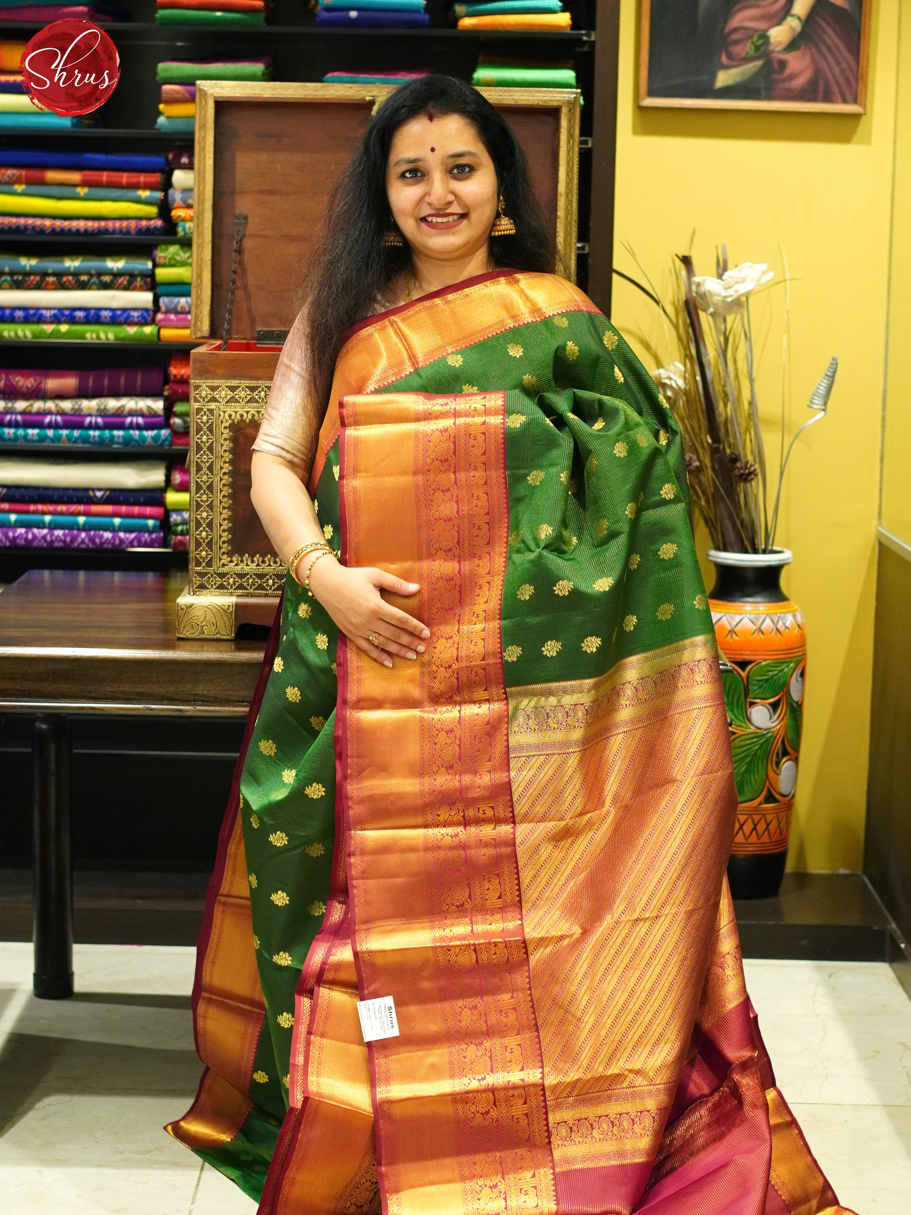 Green And Maroon- Kanchipuram Silk Saree - Shop on ShrusEternity.com