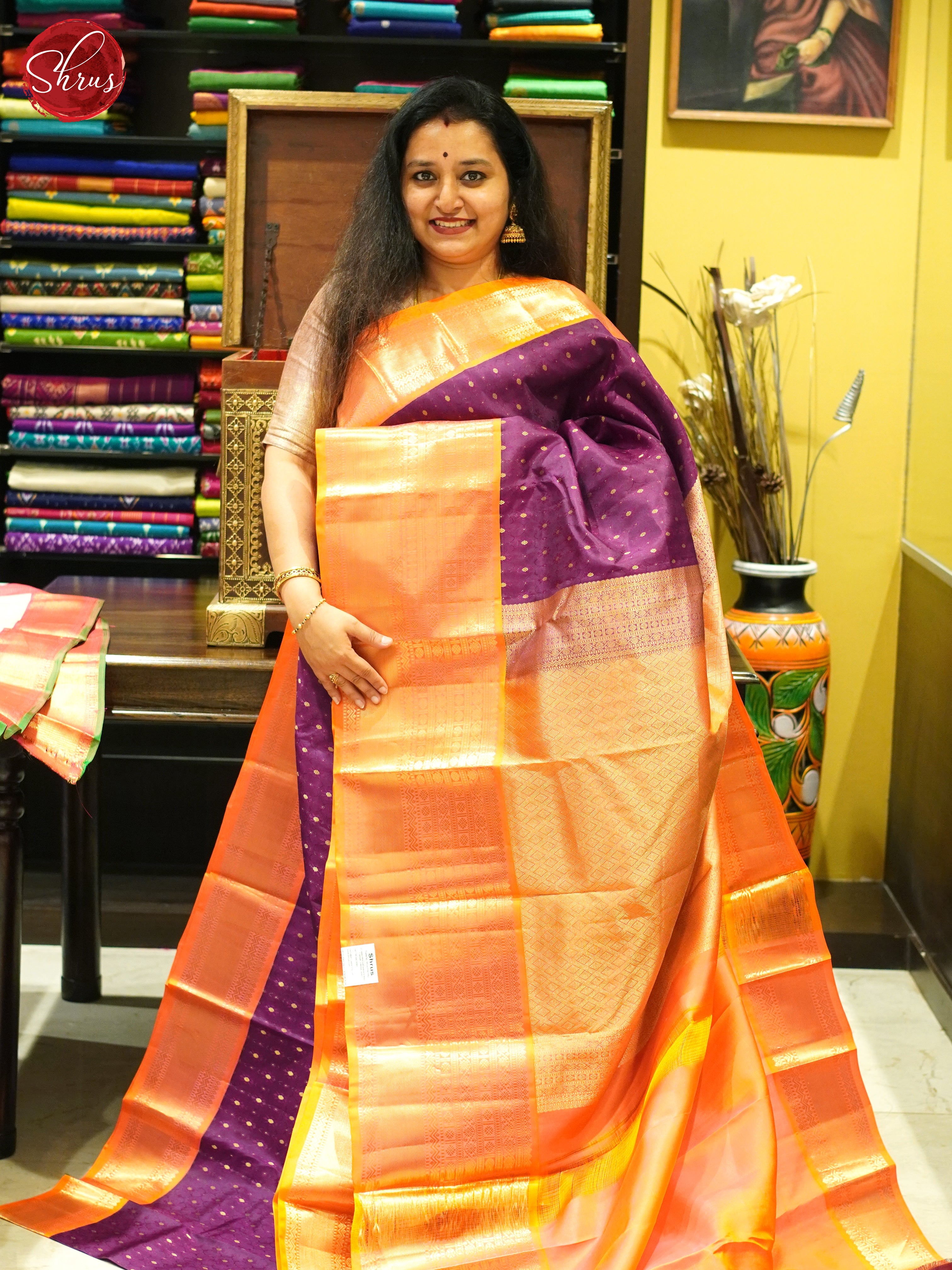 Wine And Orange- Kanchipuram SIlk Saree - Shop on ShrusEternity.com