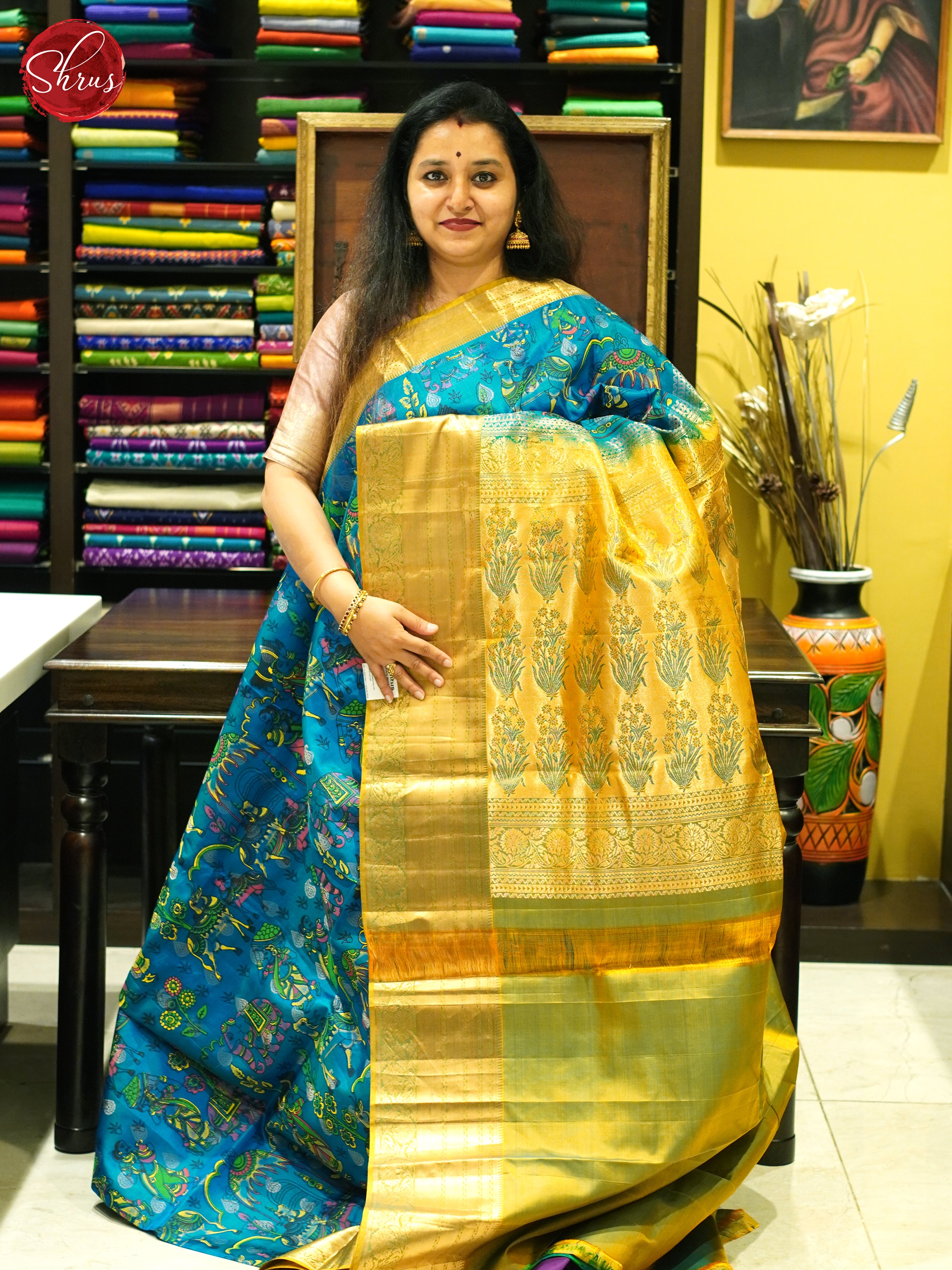 Blue & Green - kanchipuram Silk Saree - Shop on ShrusEternity.com