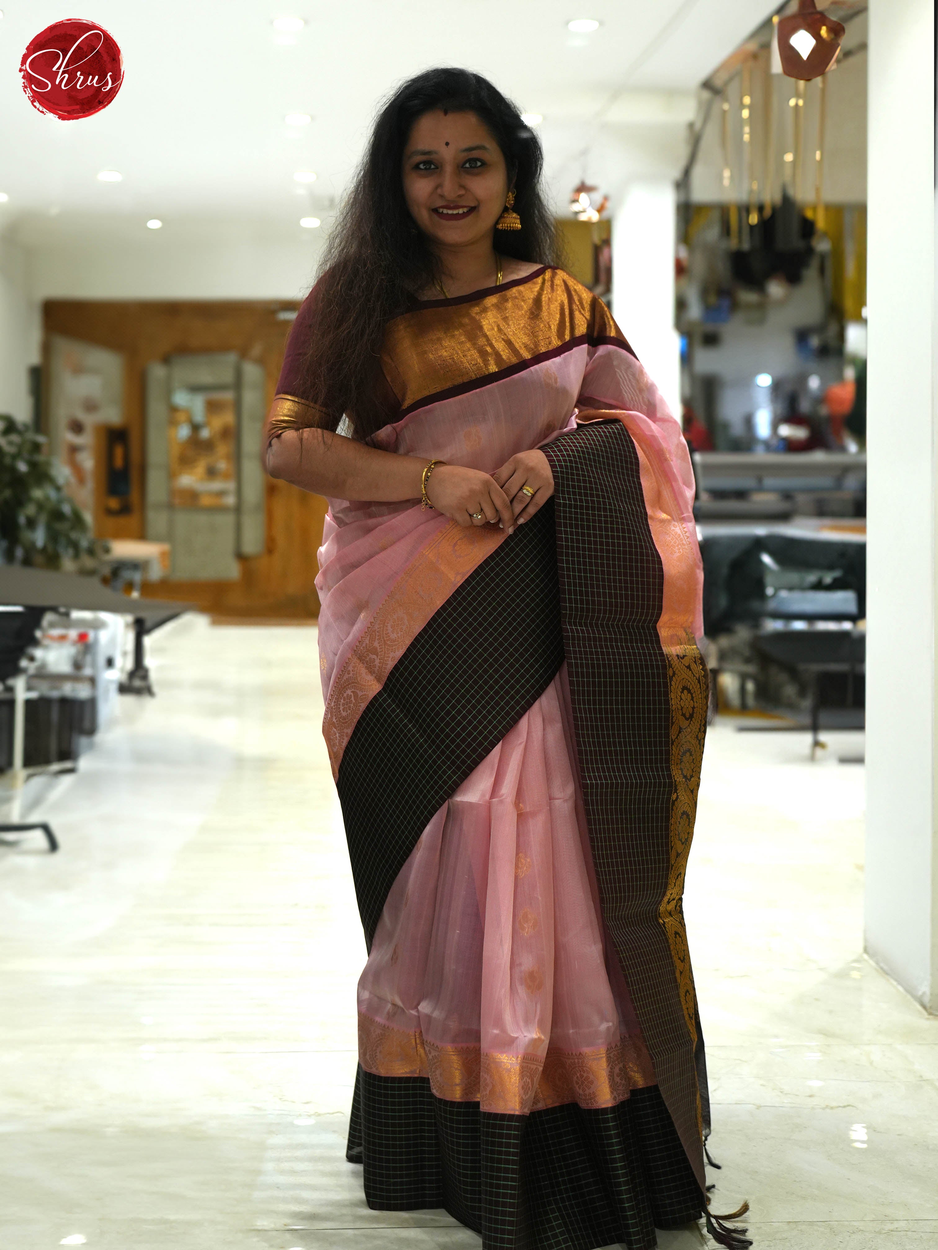 Lotus Pink And Brown- Silk Cotton Saree - Shop on ShrusEternity.com