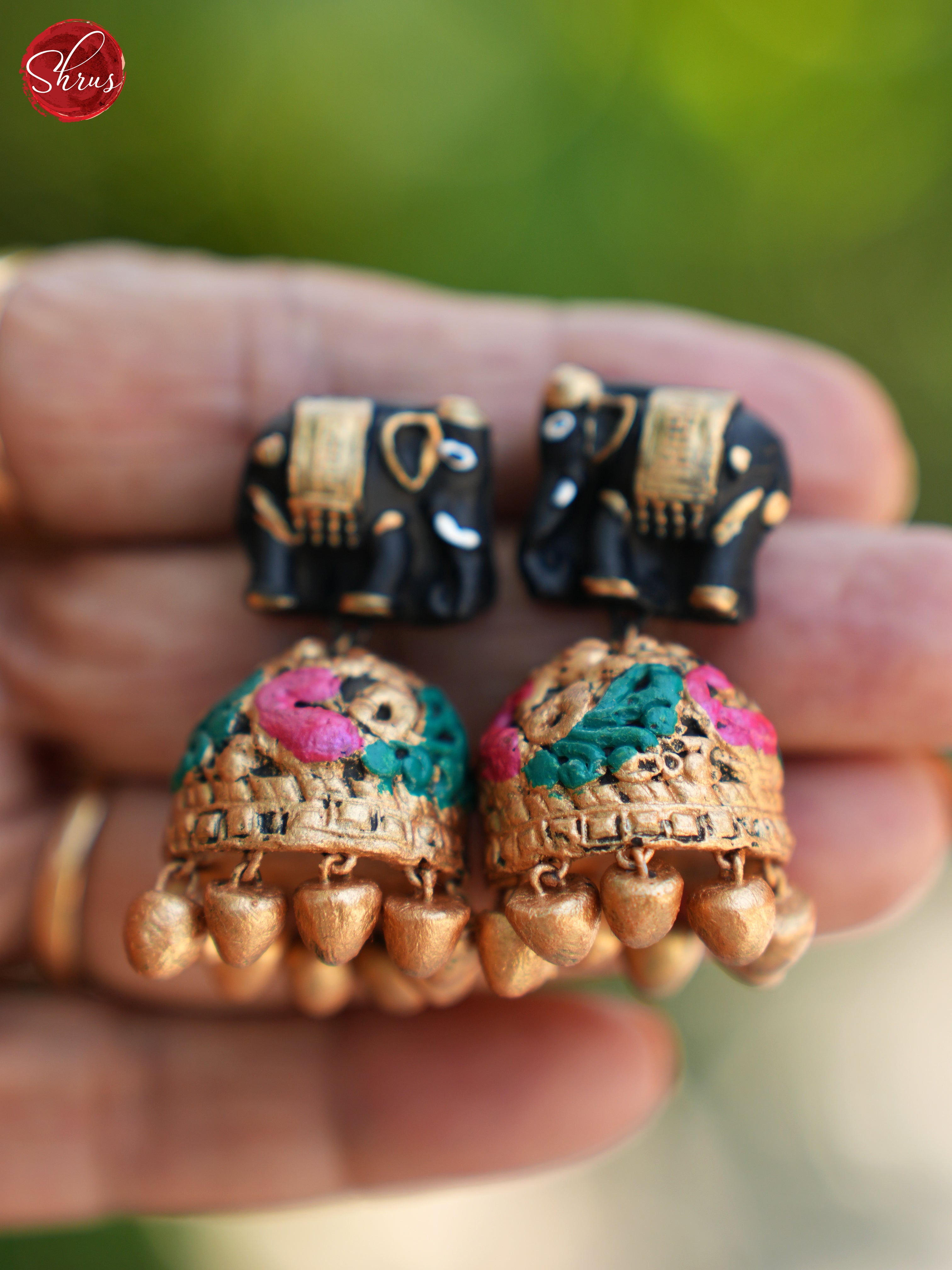 Handcrafted elephant Pendant Terracotta Necklace with jhumkas - Accessories - Shop on ShrusEternity.com