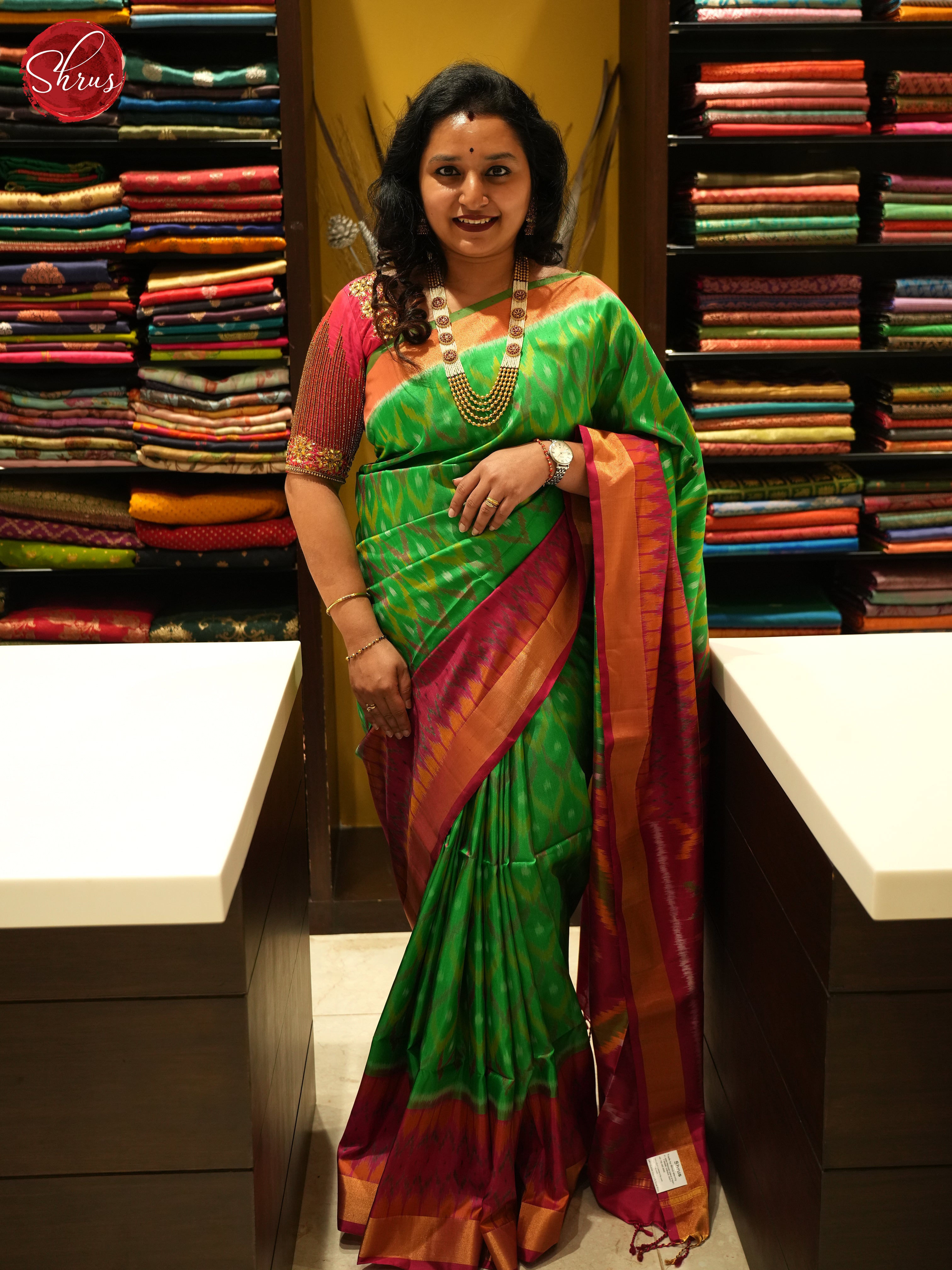 Green & Pink  - Soft Silk Saree - Shop on ShrusEternity.com