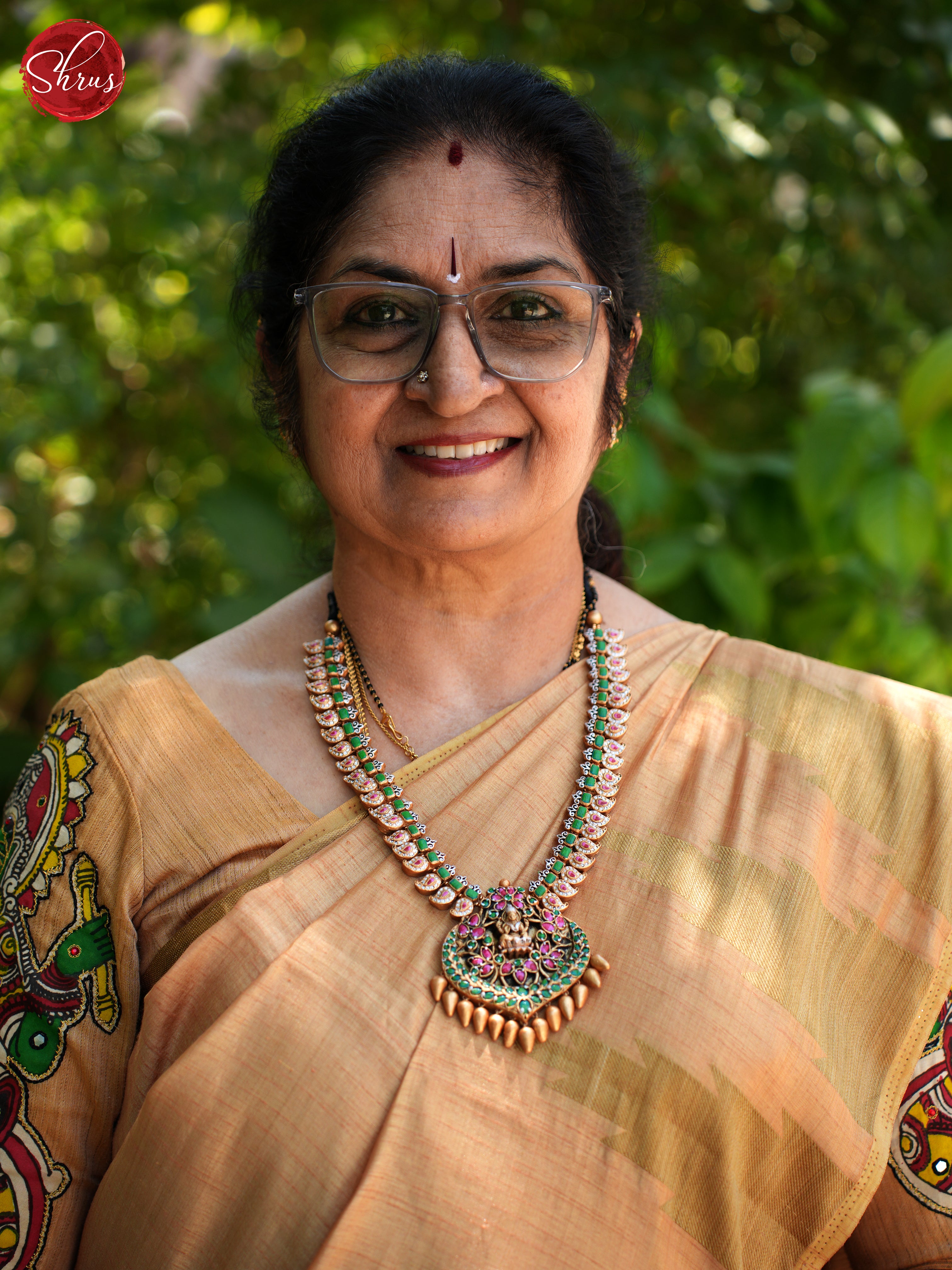 Manga necklace with lakshmi pendant terracotta jewellery with jhumka