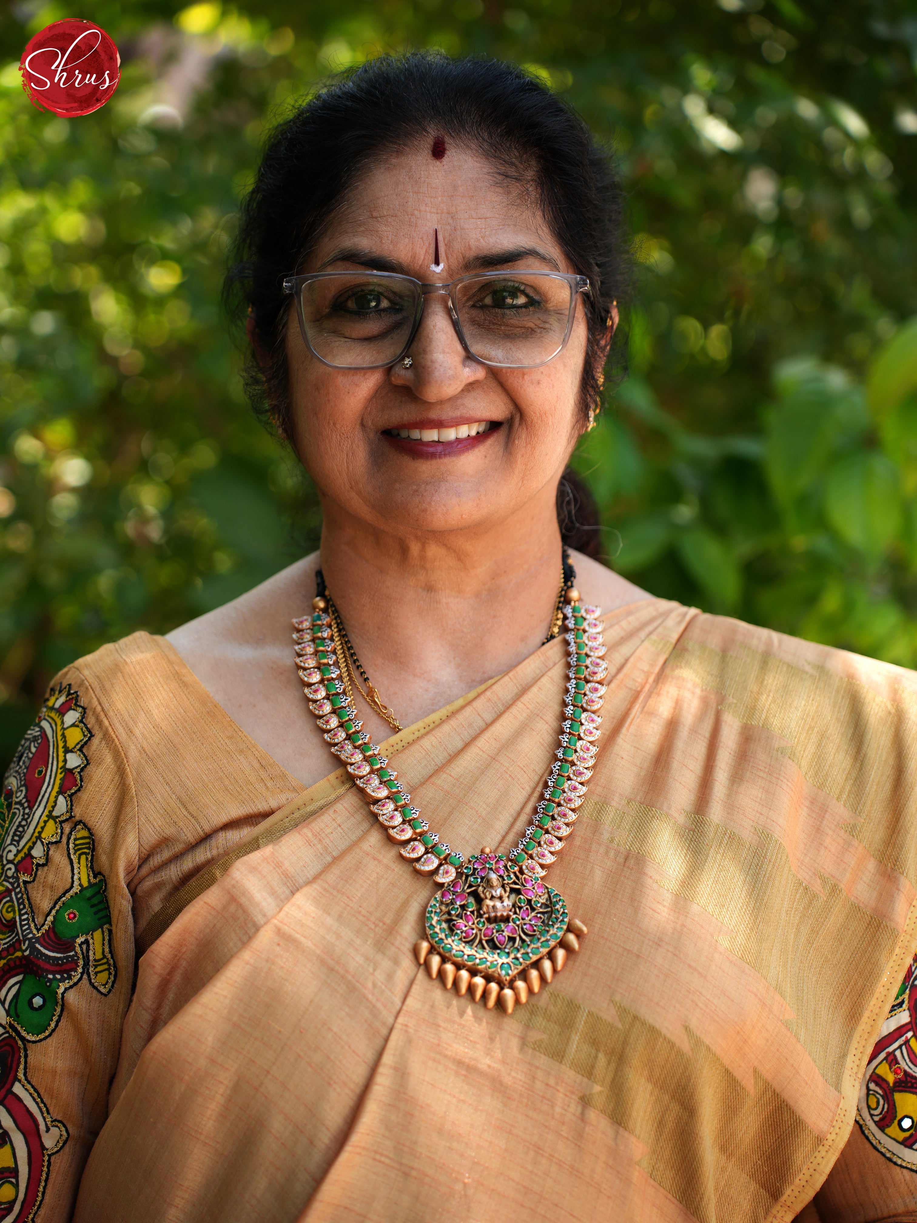 Manga necklace with lakshmi pendant terracotta jewellery with jhumka- Accessories - Shop on ShrusEternity.com