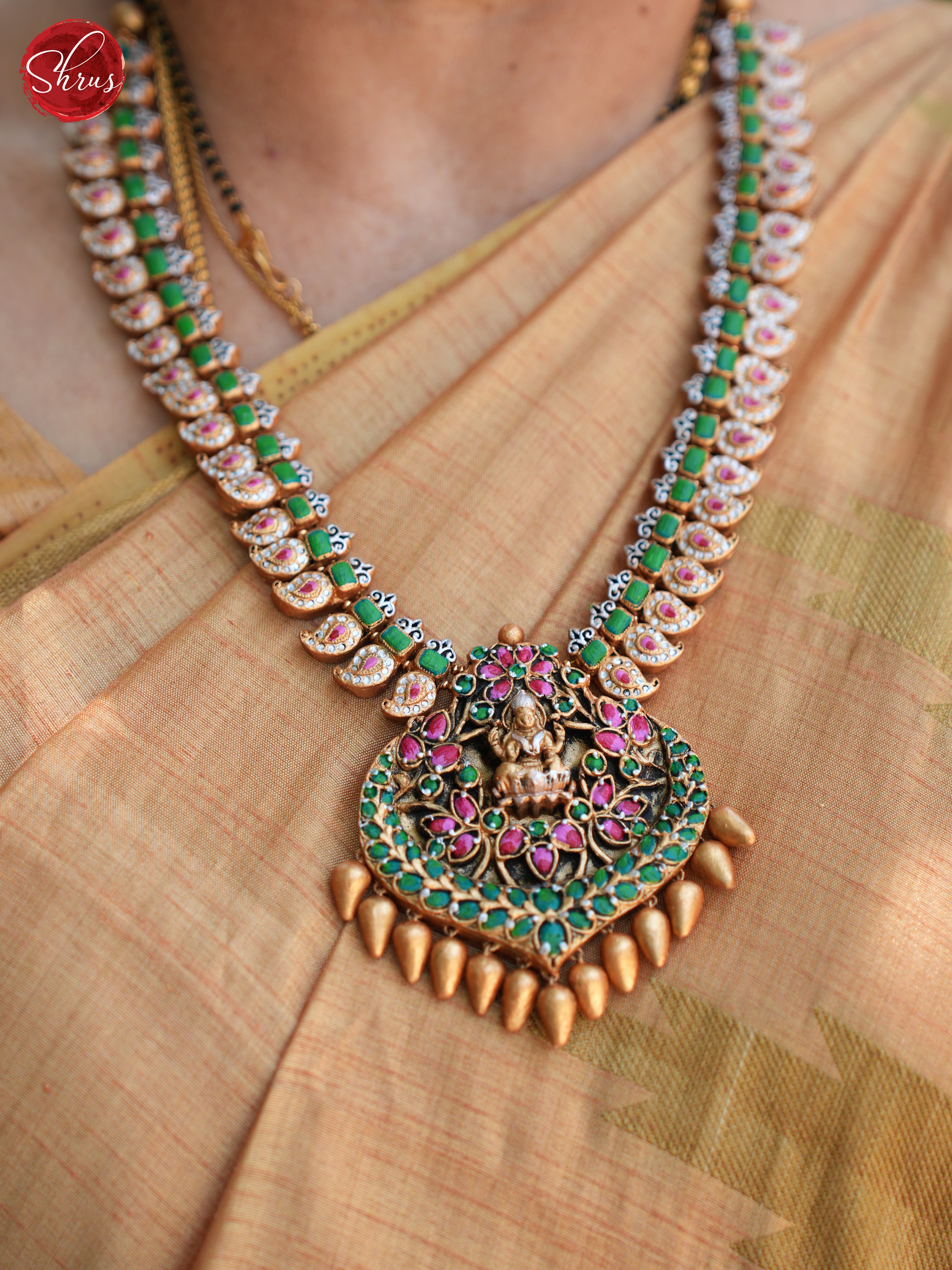 Manga necklace with lakshmi pendant terracotta jewellery with jhumka- Accessories - Shop on ShrusEternity.com