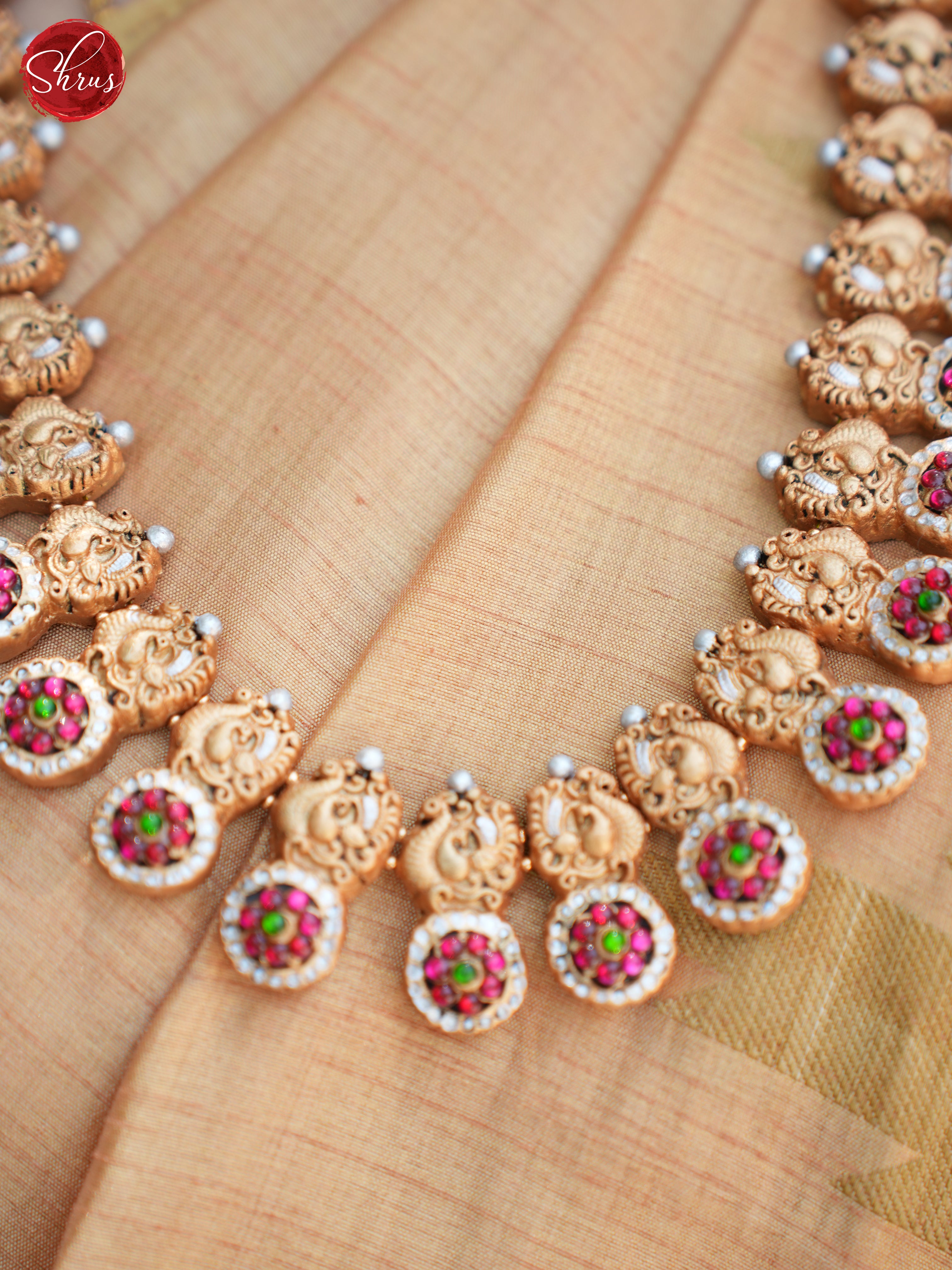 Handcrafted peacock terracotta necklace with jhumka- Accessories - Shop on ShrusEternity.com