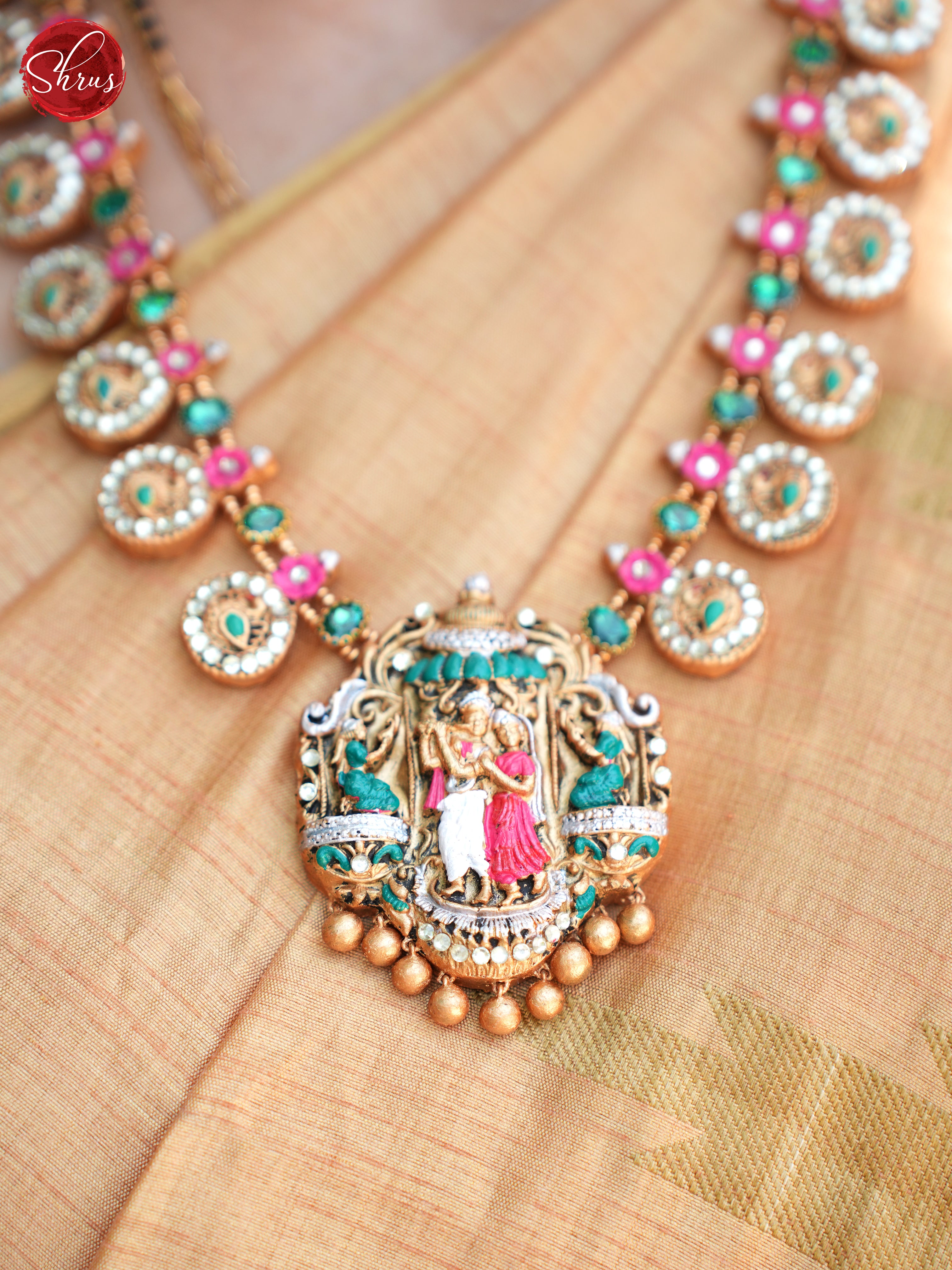 Handcrafted radhekrishna pendant terracotta necklace with jhumkas - Accessories - Shop on ShrusEternity.com
