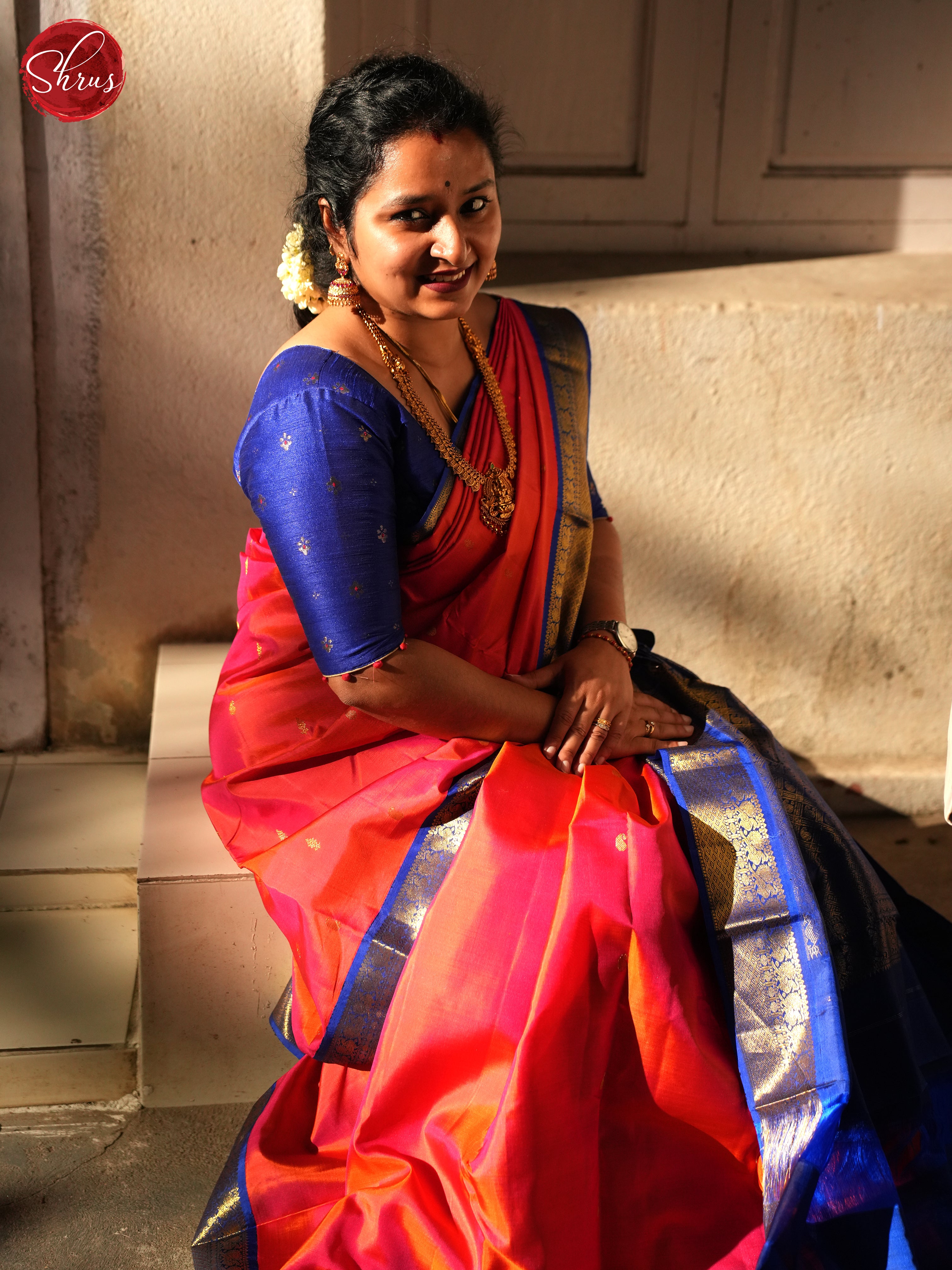 Pink & Blue - Kanchipuram silk Saree - Shop on ShrusEternity.com