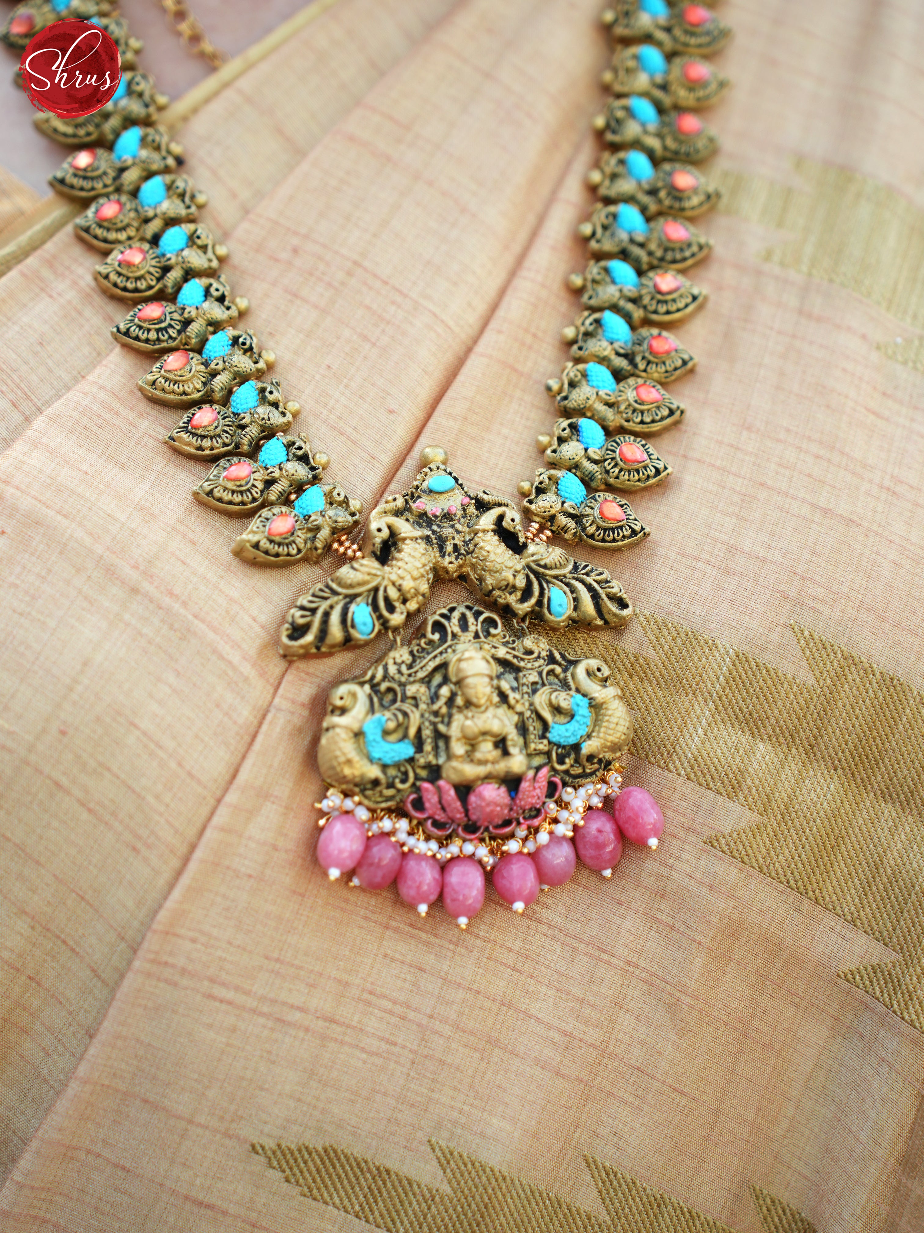 Handcrafted Peacock Terracota Neckalce with lakshmi pendant  - Accessories - Shop on ShrusEternity.com