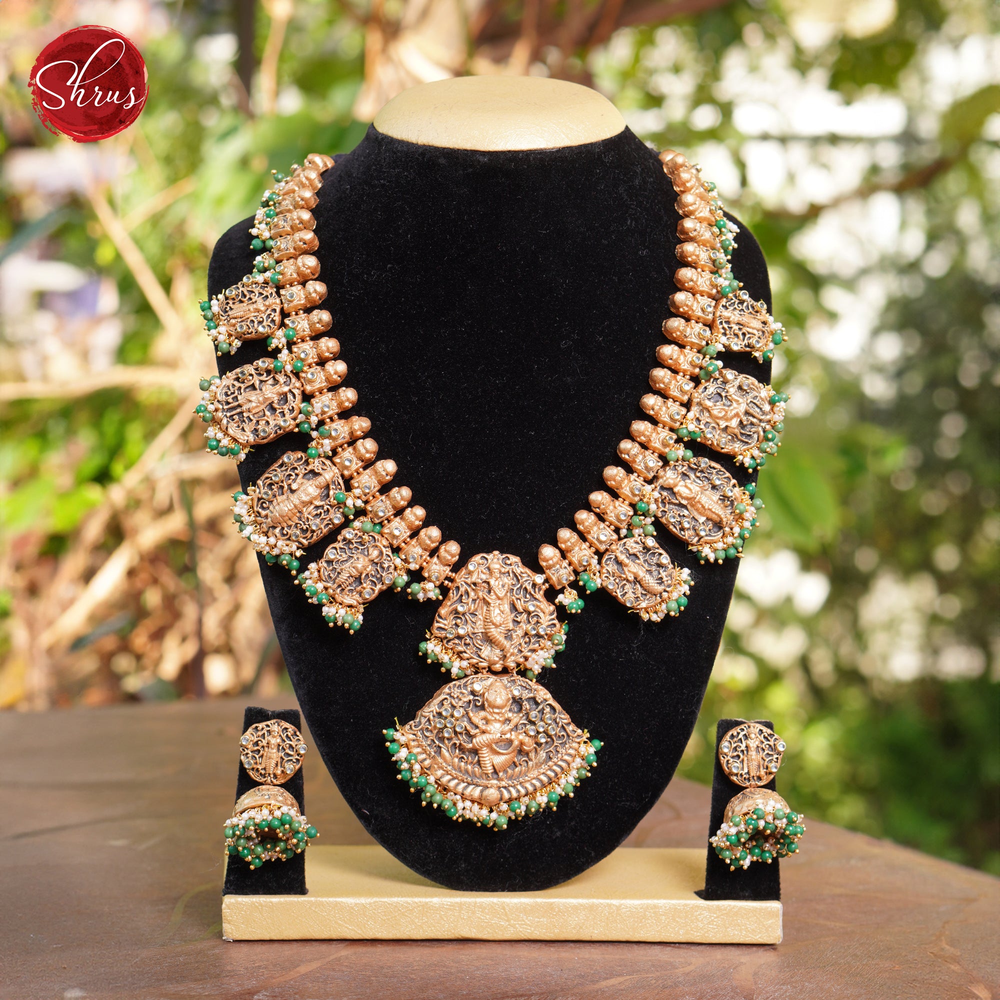 Handcrafted Dasavatharam Terracotta necklace with jhumkas - Accessories - Shop on ShrusEternity.com