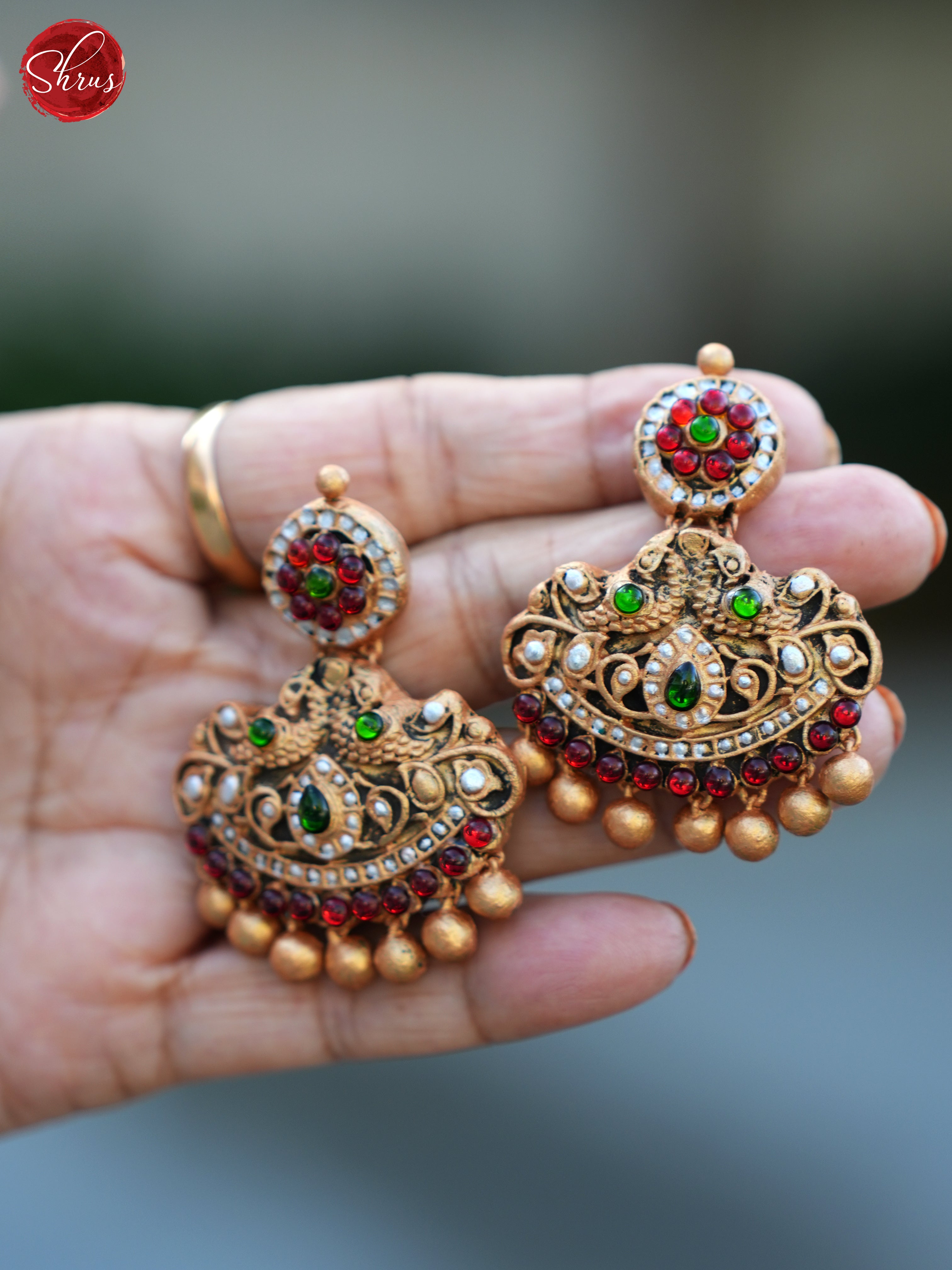 Handcrafted  Peacock Terracotta necklace with Chandballi Jhumkas- Accessories - Shop on ShrusEternity.com