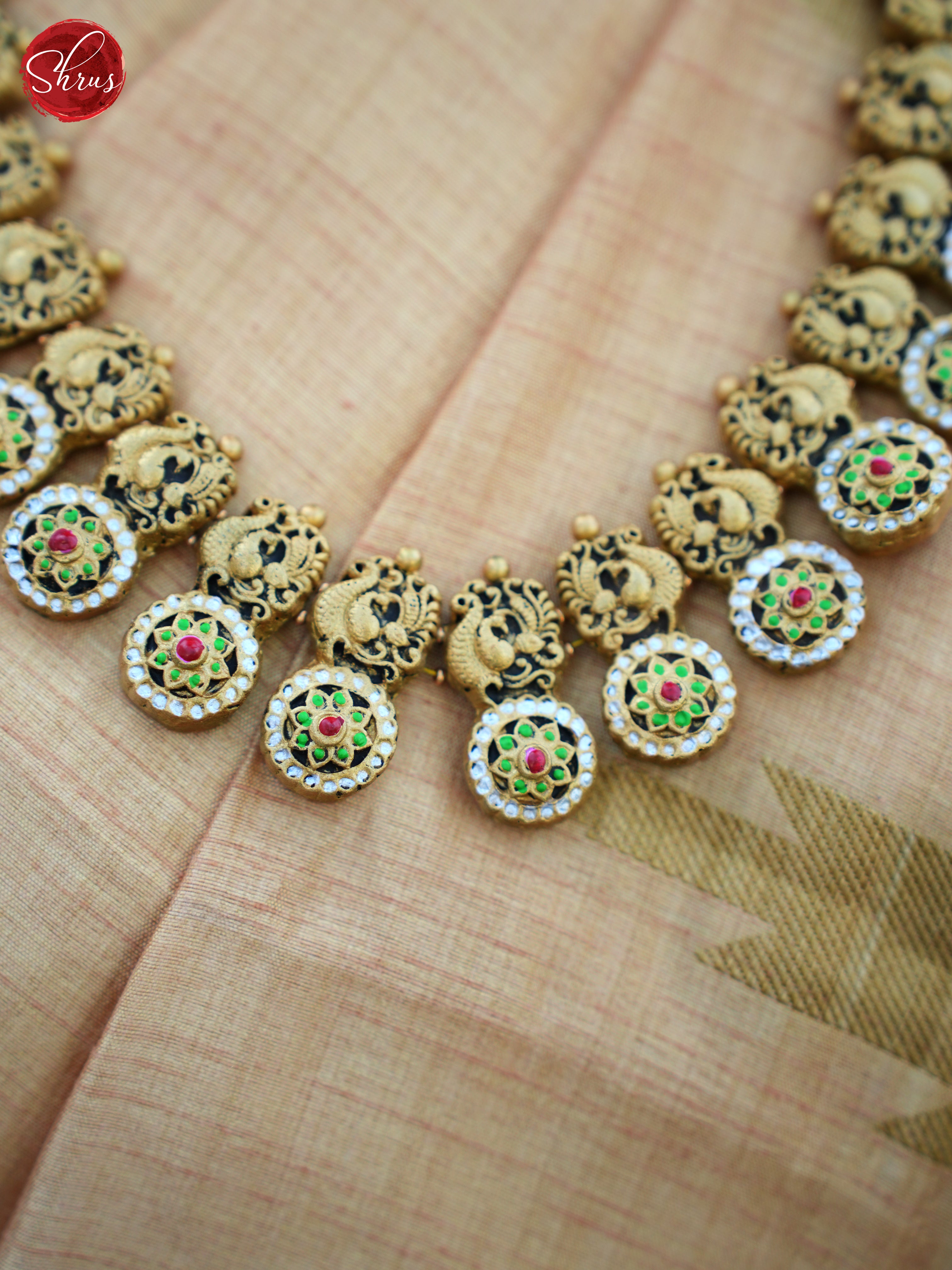 Handcrafted Peacock Terra cotta necklace with Jhumkas- Accessories - Shop on ShrusEternity.com