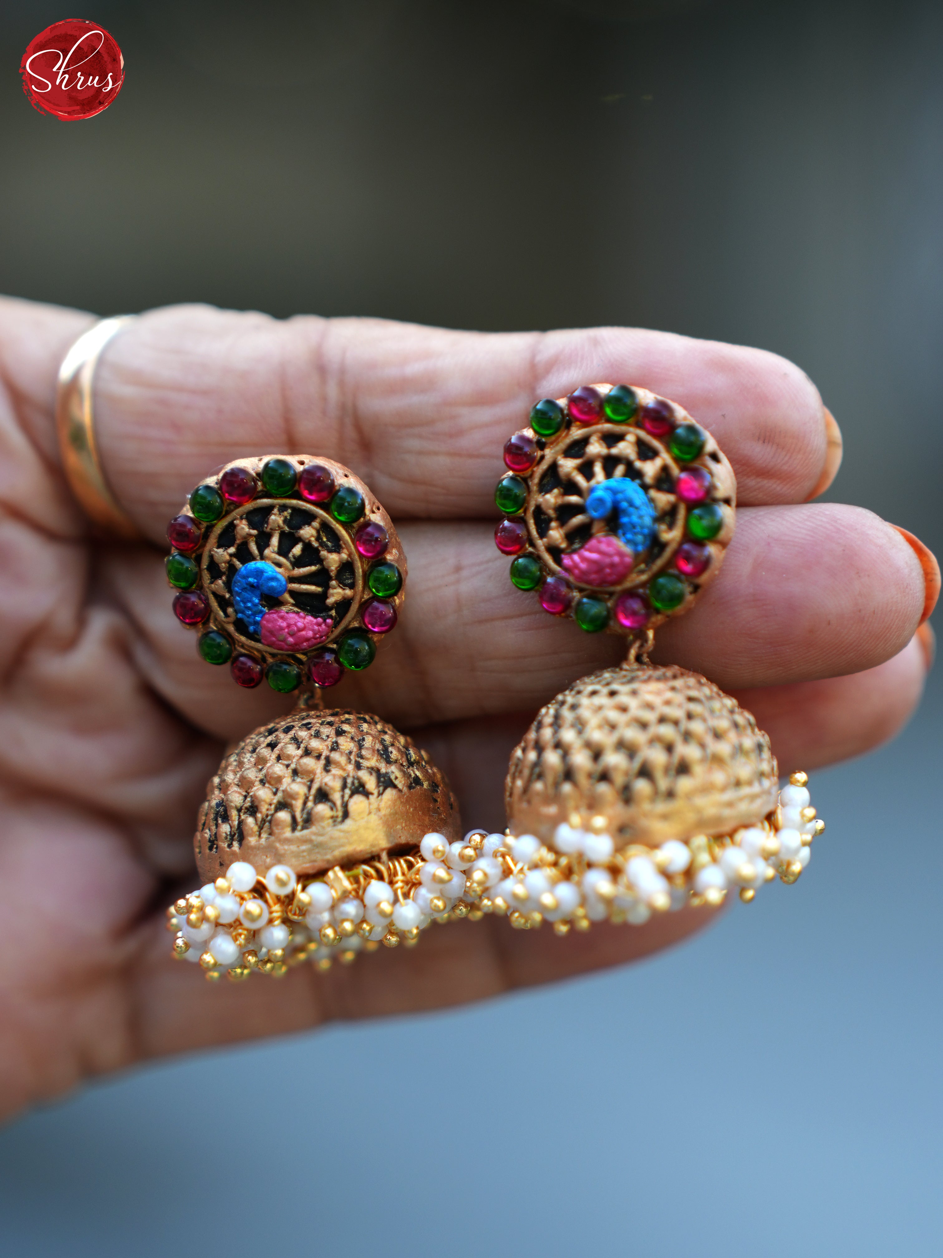 Handcrafted Peacock Terracota necklace with Jhumkas - Accessories - Shop on ShrusEternity.com