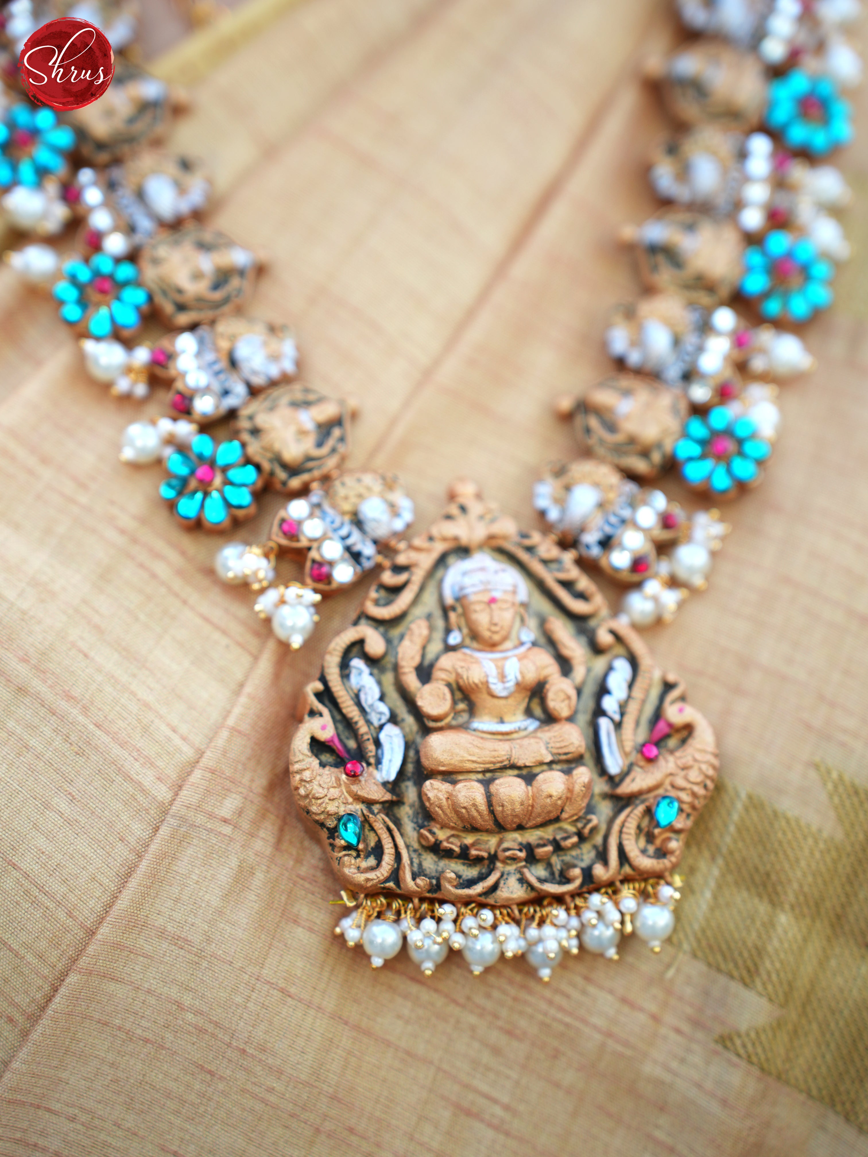 Handcrafted Lakshmi pendant terracotta jewellery with jhumkas- Accessories - Shop on ShrusEternity.com