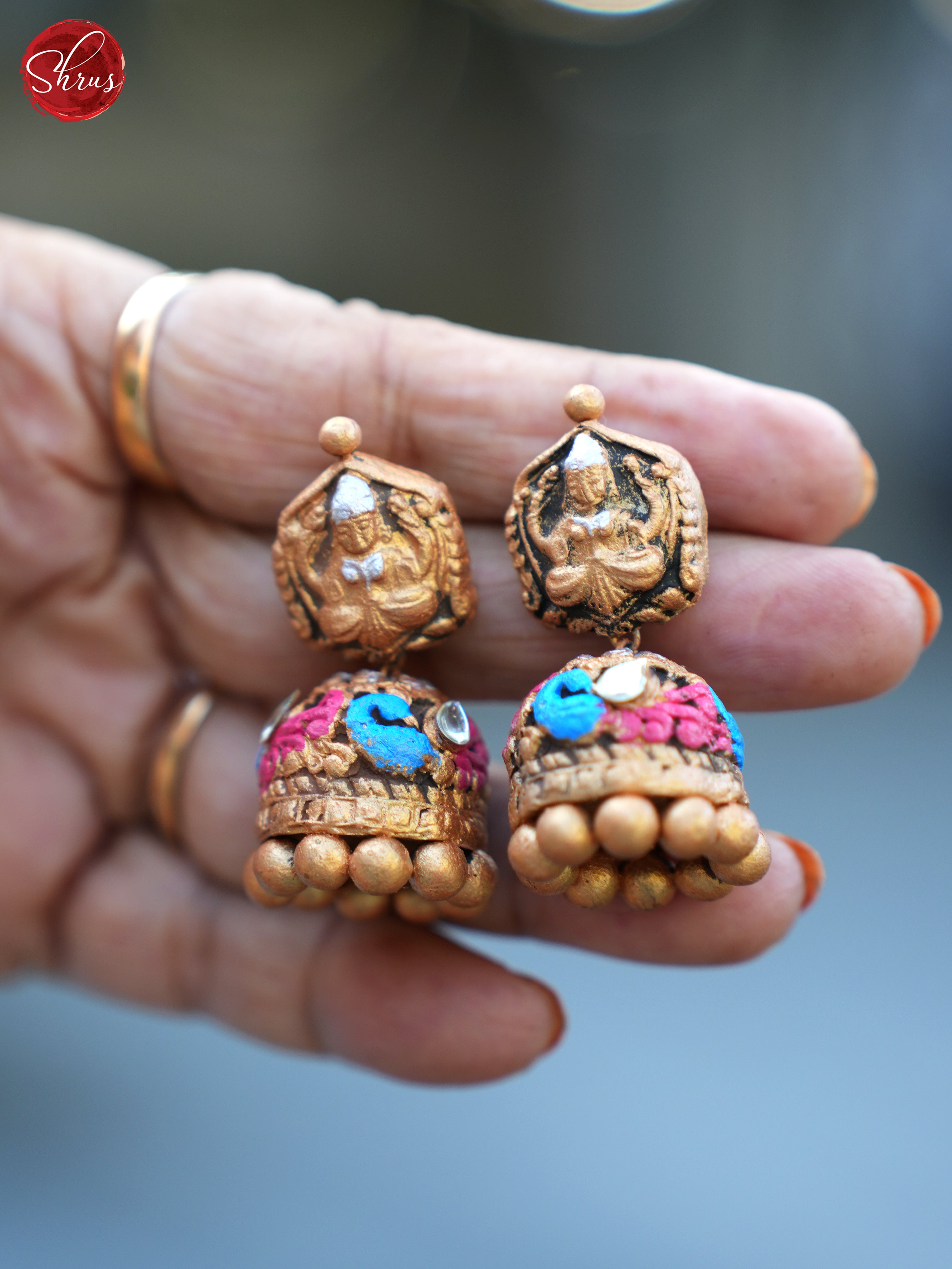 Handcrafted Lakshmi pendant terracotta jewellery with jhumkas- Accessories - Shop on ShrusEternity.com