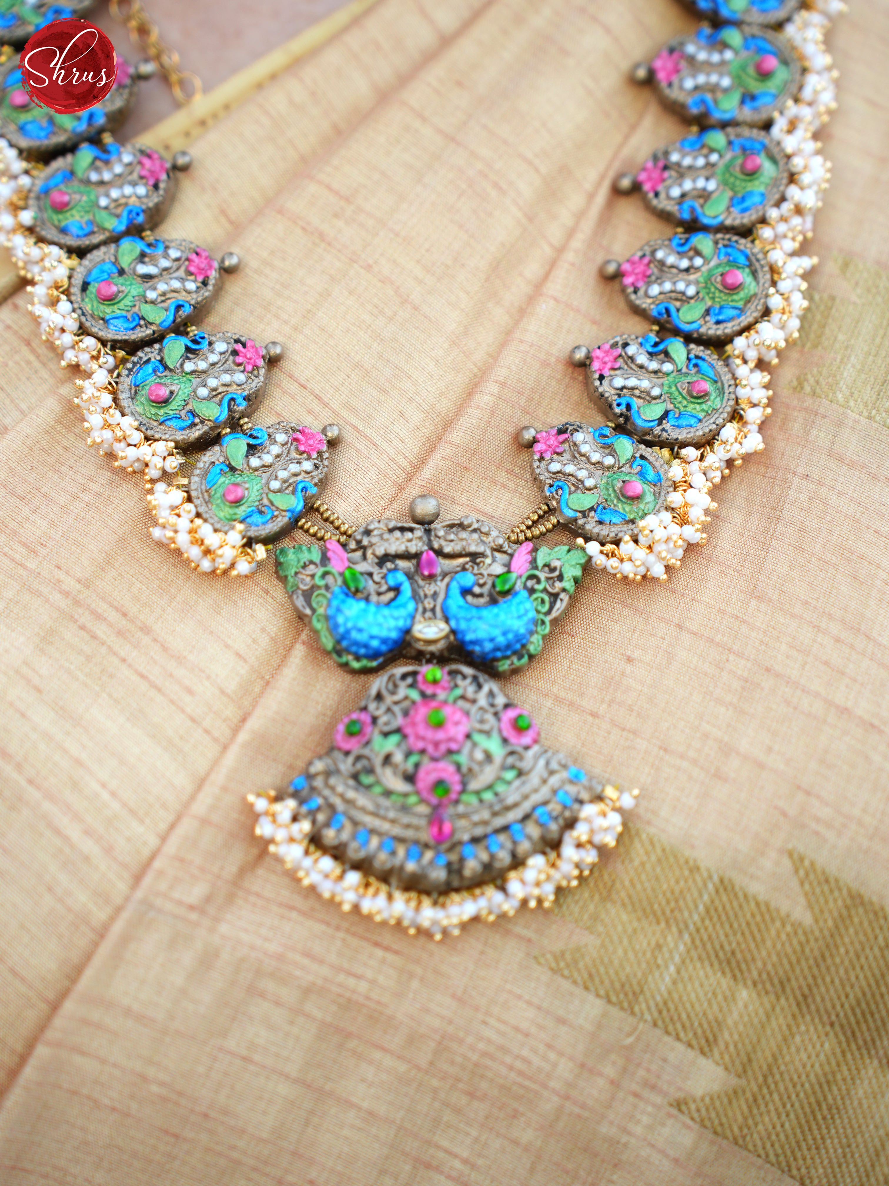 Handcrafted Peacock Terracotta  Necklace with chandbali earring  - Accessories - Shop on ShrusEternity.com