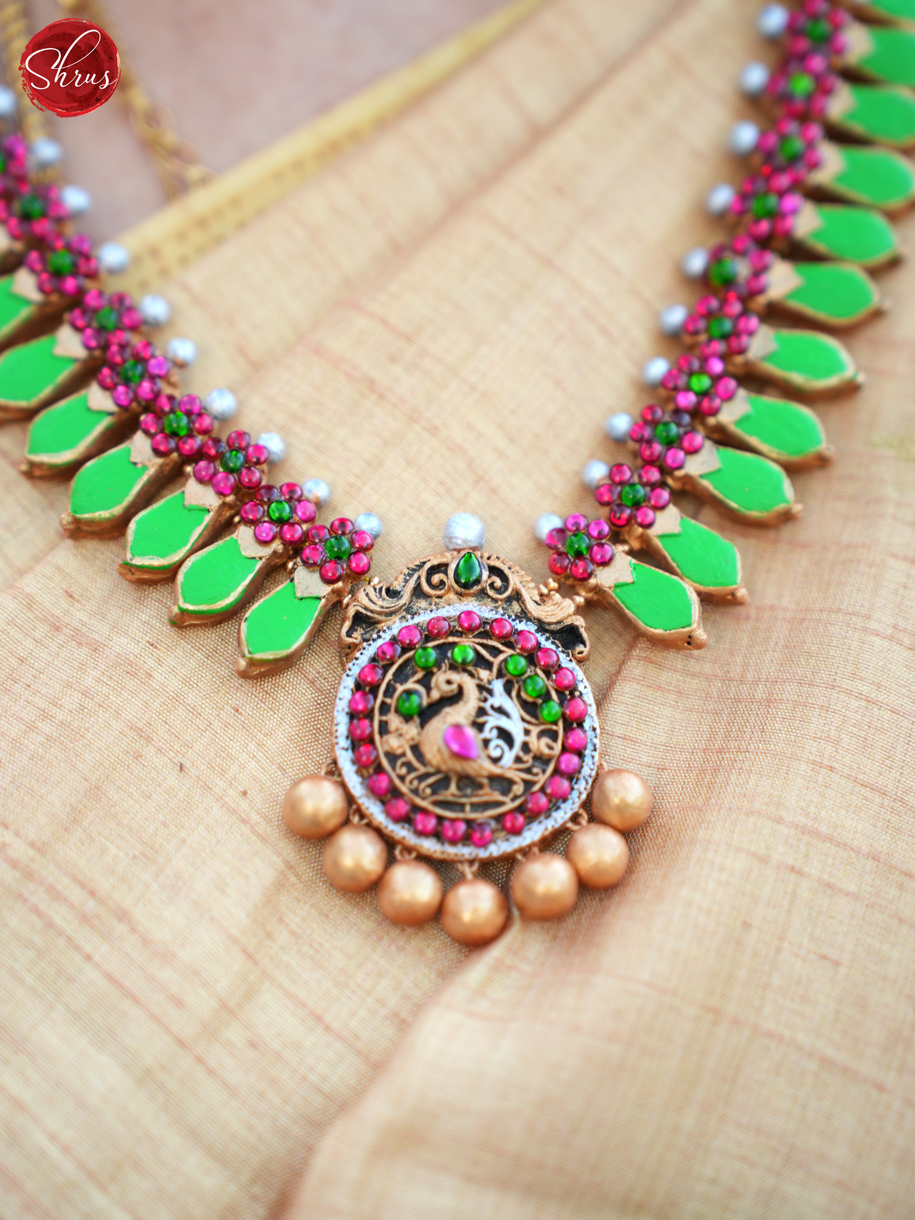 Handpainted TerraCotta Necklace with Jhumkas- Accessories - Shop on ShrusEternity.com
