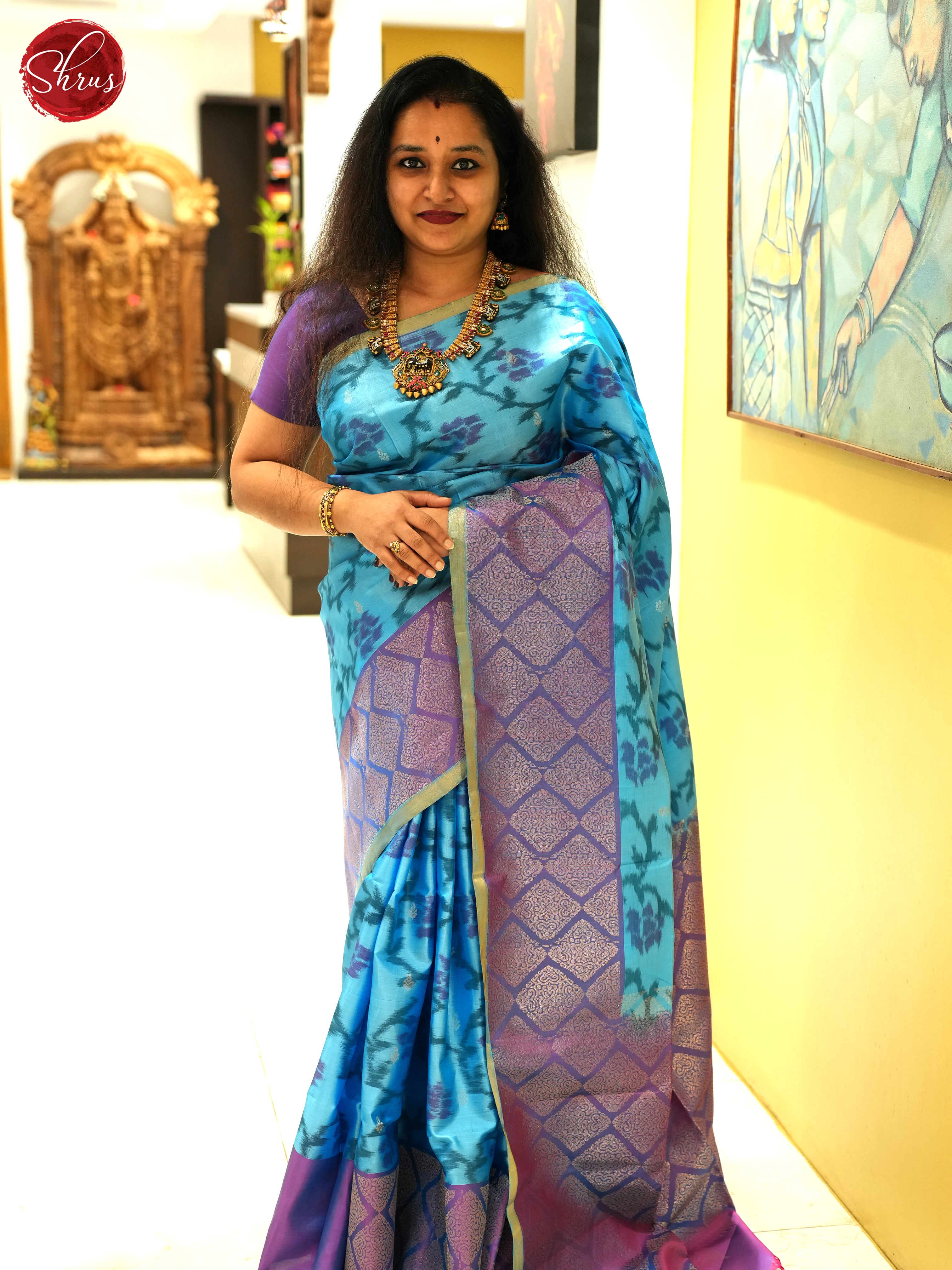 Blue And Pinkish Purple- Soft Silk Saree - Shop on ShrusEternity.com