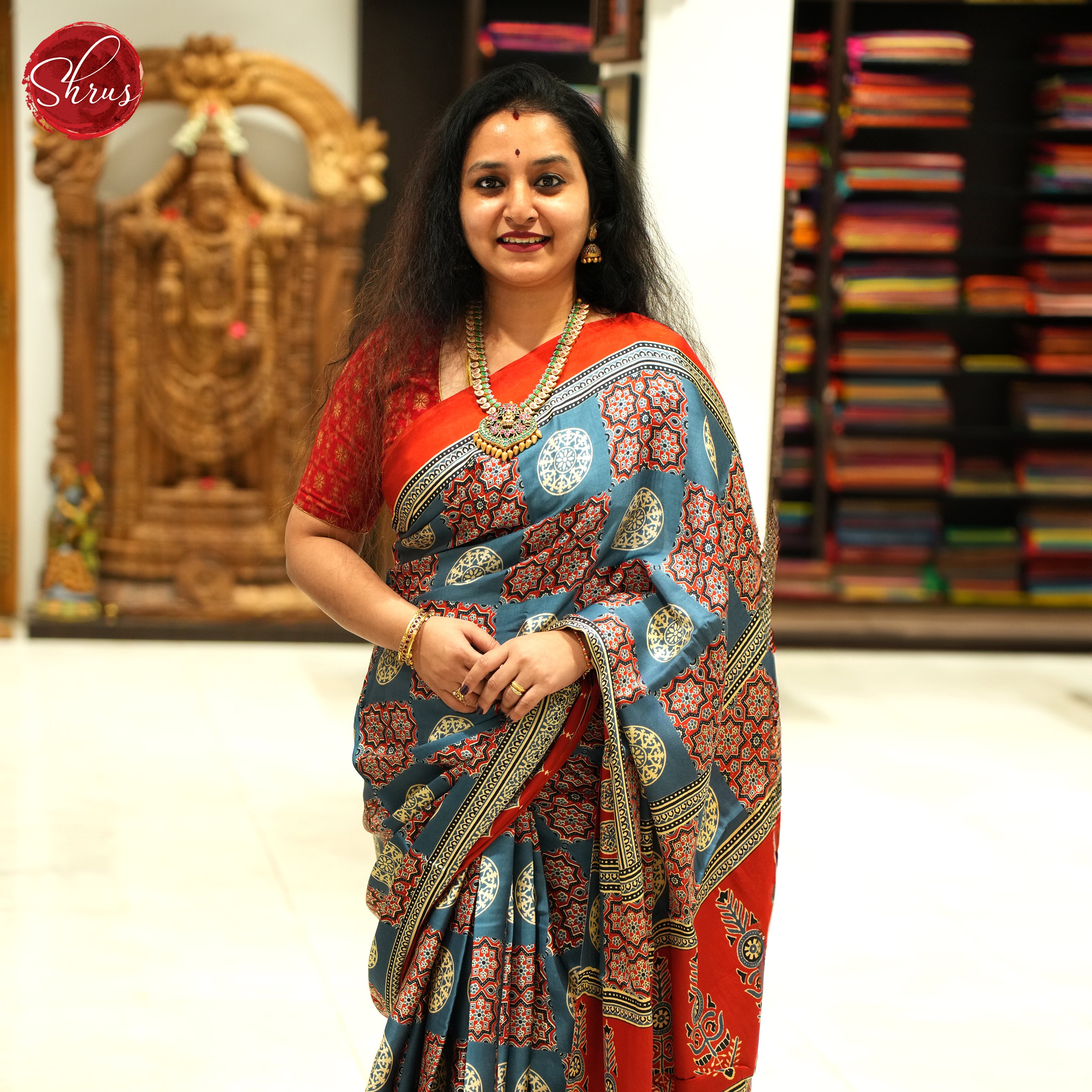 Blue & Red  - Modal Silk Saree - Shop on ShrusEternity.com