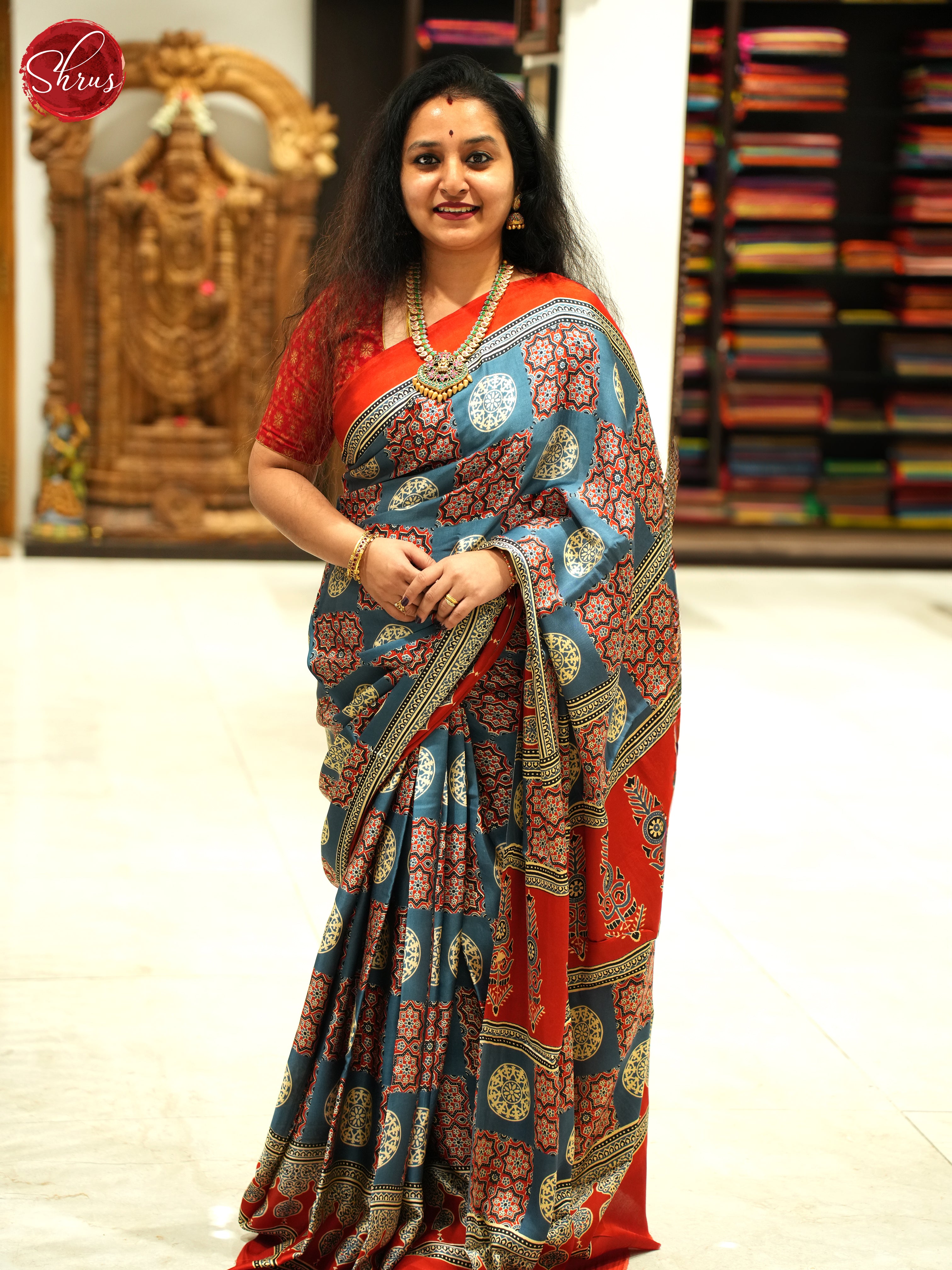 Blue & Red  - Modal Silk Saree - Shop on ShrusEternity.com