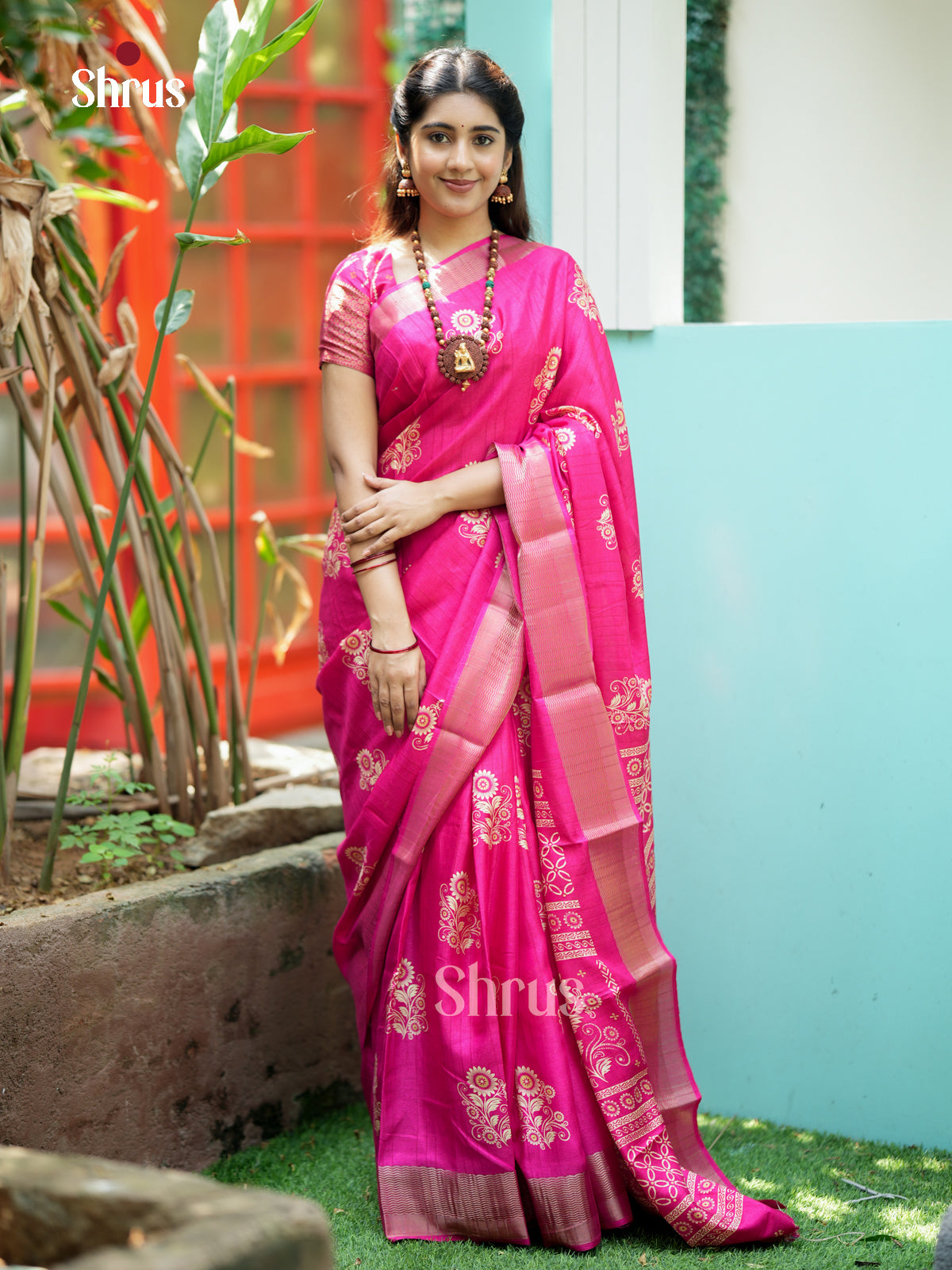 Pink - Semi Crepe - Saree- EAS30558 - Shop on Shrus.com