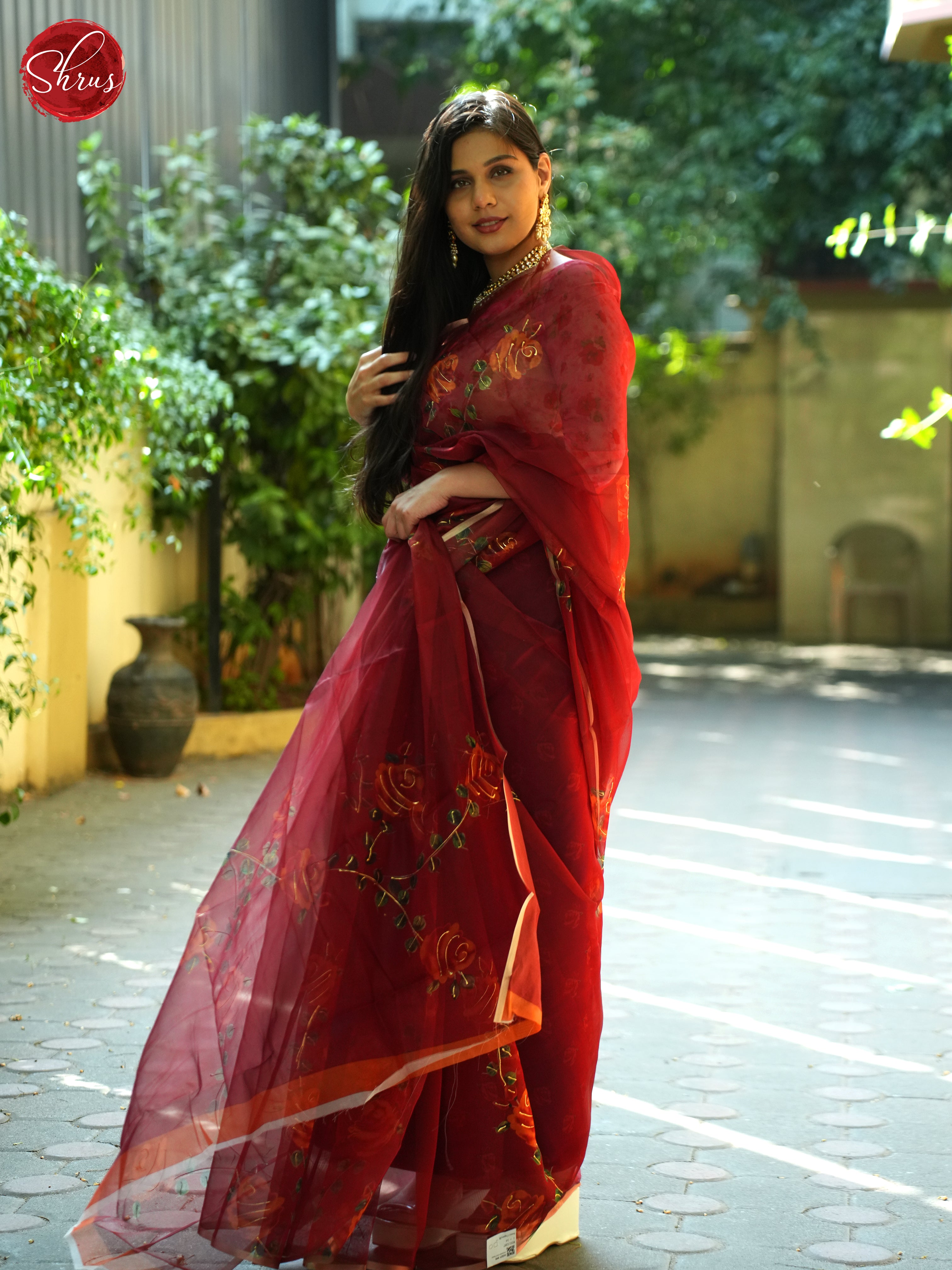 Red(Single Tone) - Semi Organza Saree - Shop on ShrusEternity.com