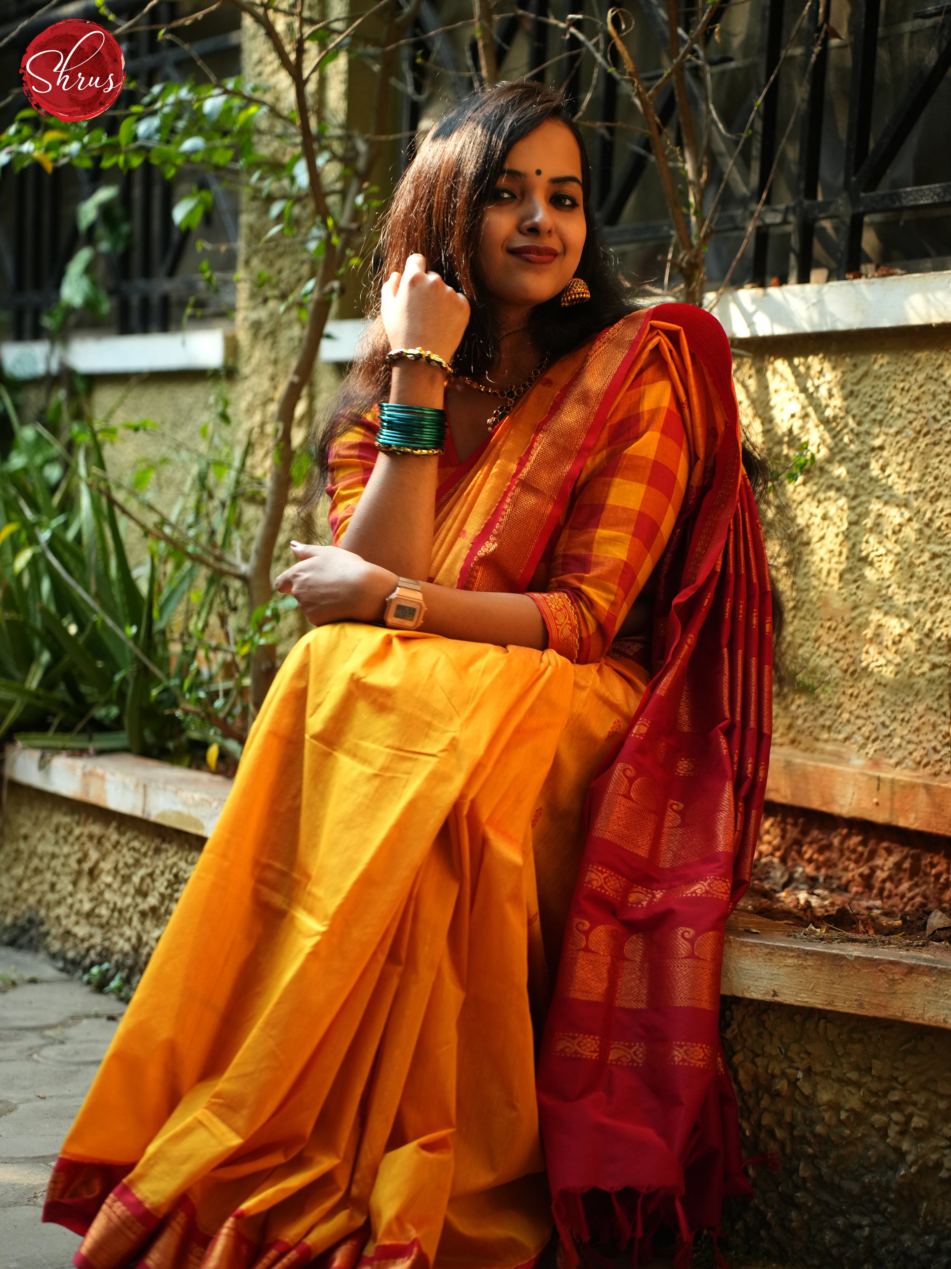 Yellow And Red- Kalyani Cotton Saree - Shop on ShrusEternity.com