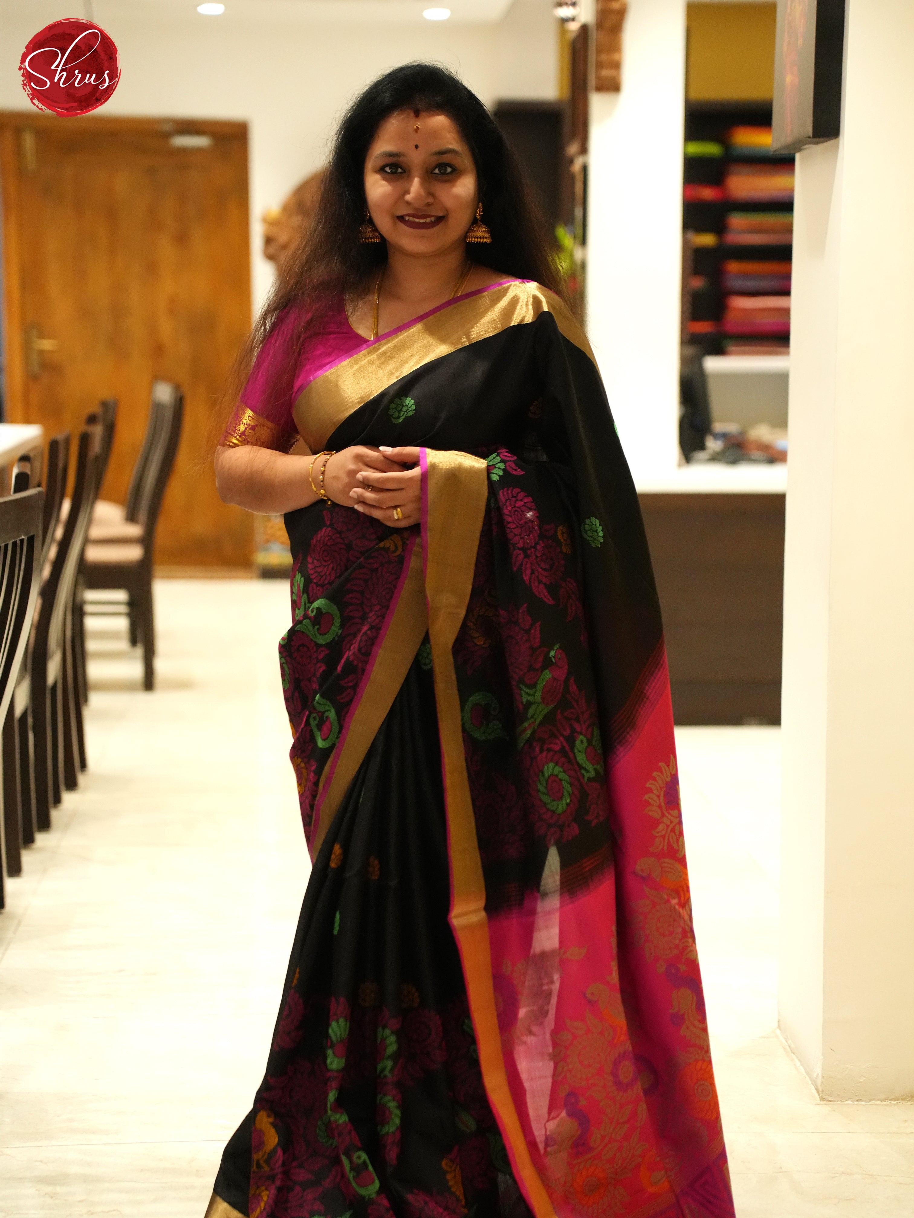 Black And Pink- Soft Silk Saree - Shop on ShrusEternity.com