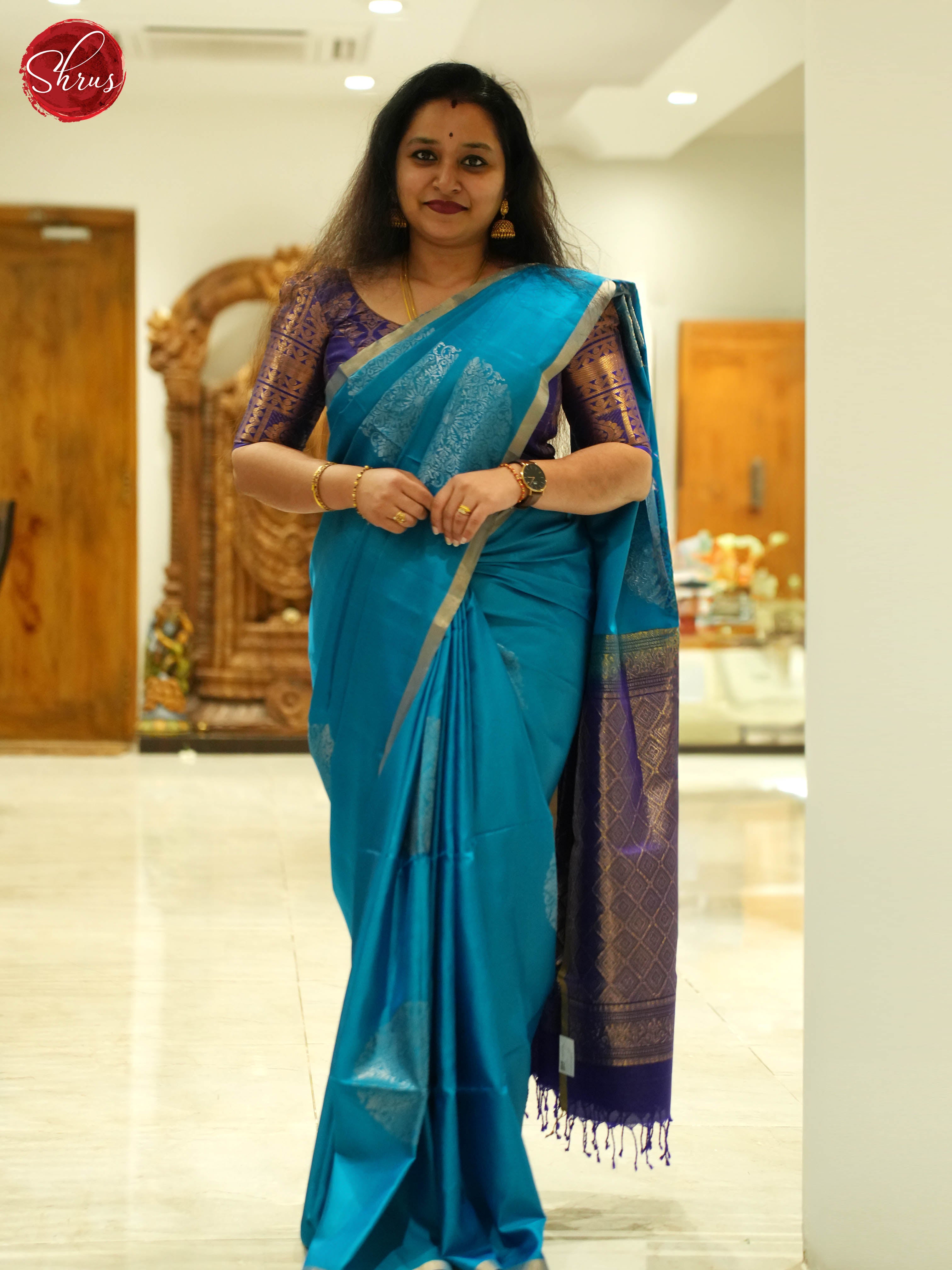 Teal & Blue - Softsilk-halfpure Saree - Shop on ShrusEternity.com