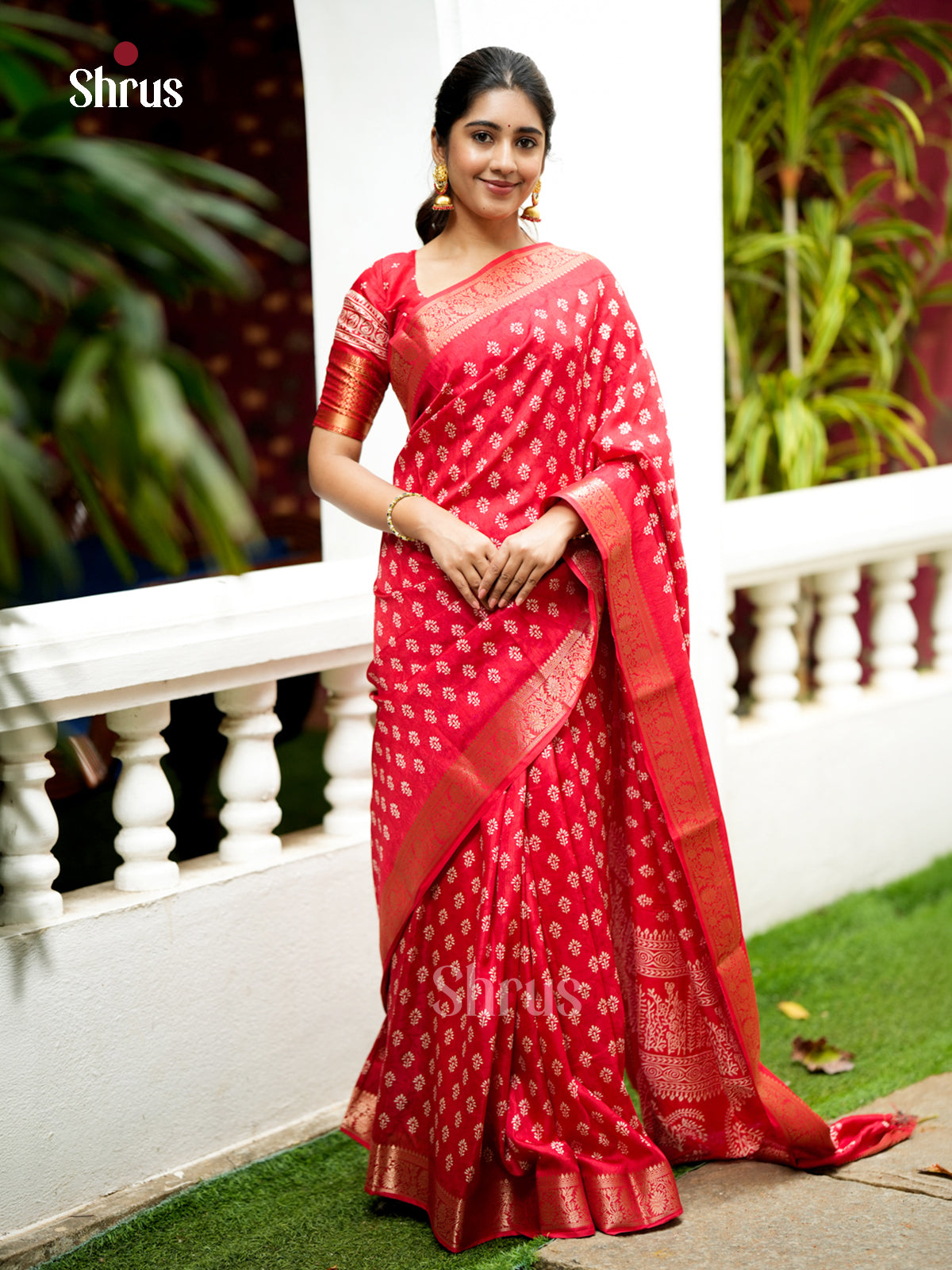 Red - Semi Crepe - Saree- EAS30507 - Shop on Shrus.com