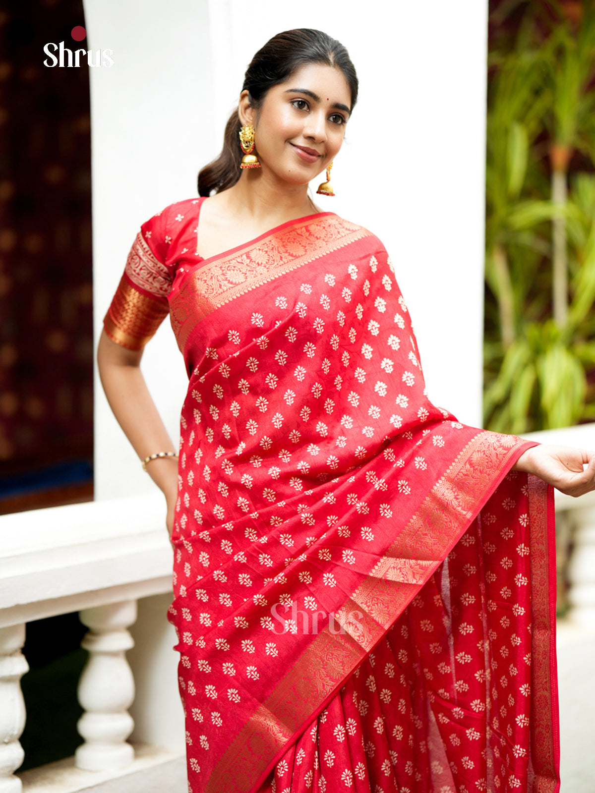 Red - Semi Crepe - Saree- EAS30507 - Shop on Shrus.com