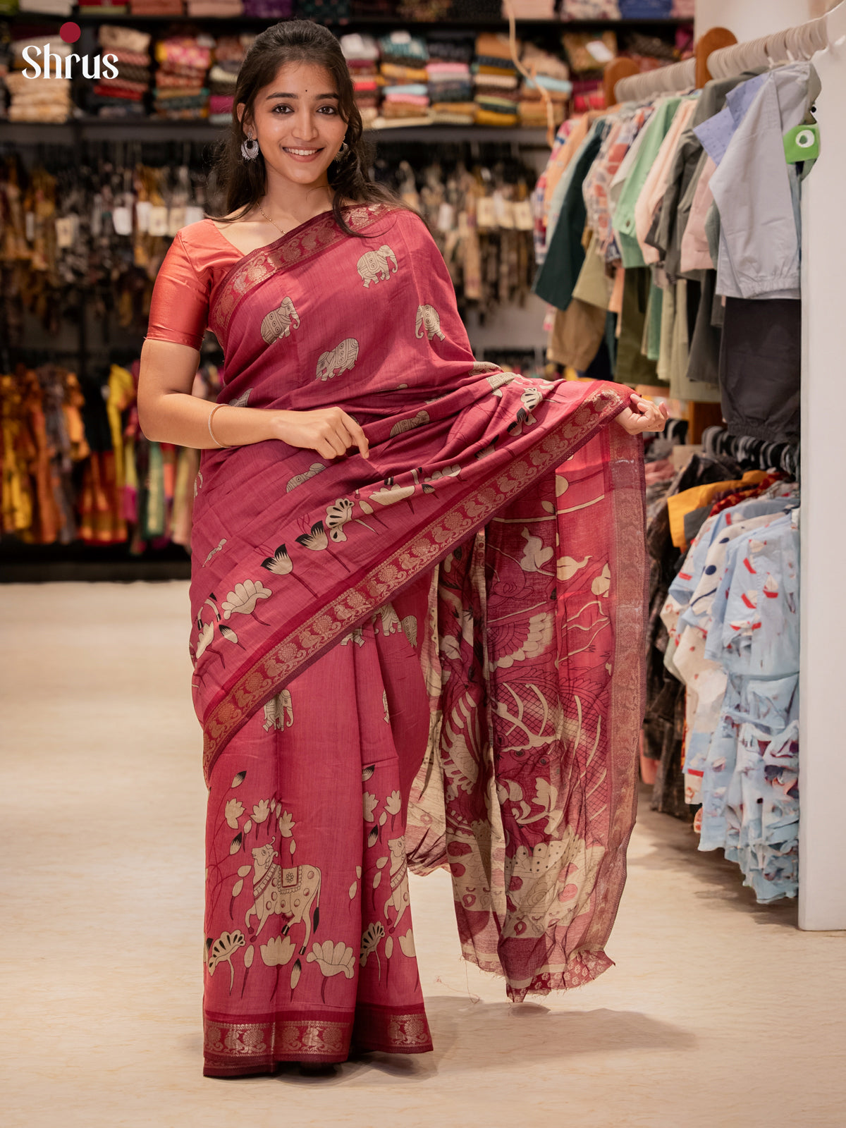 Pink - Semi Modal  Saree