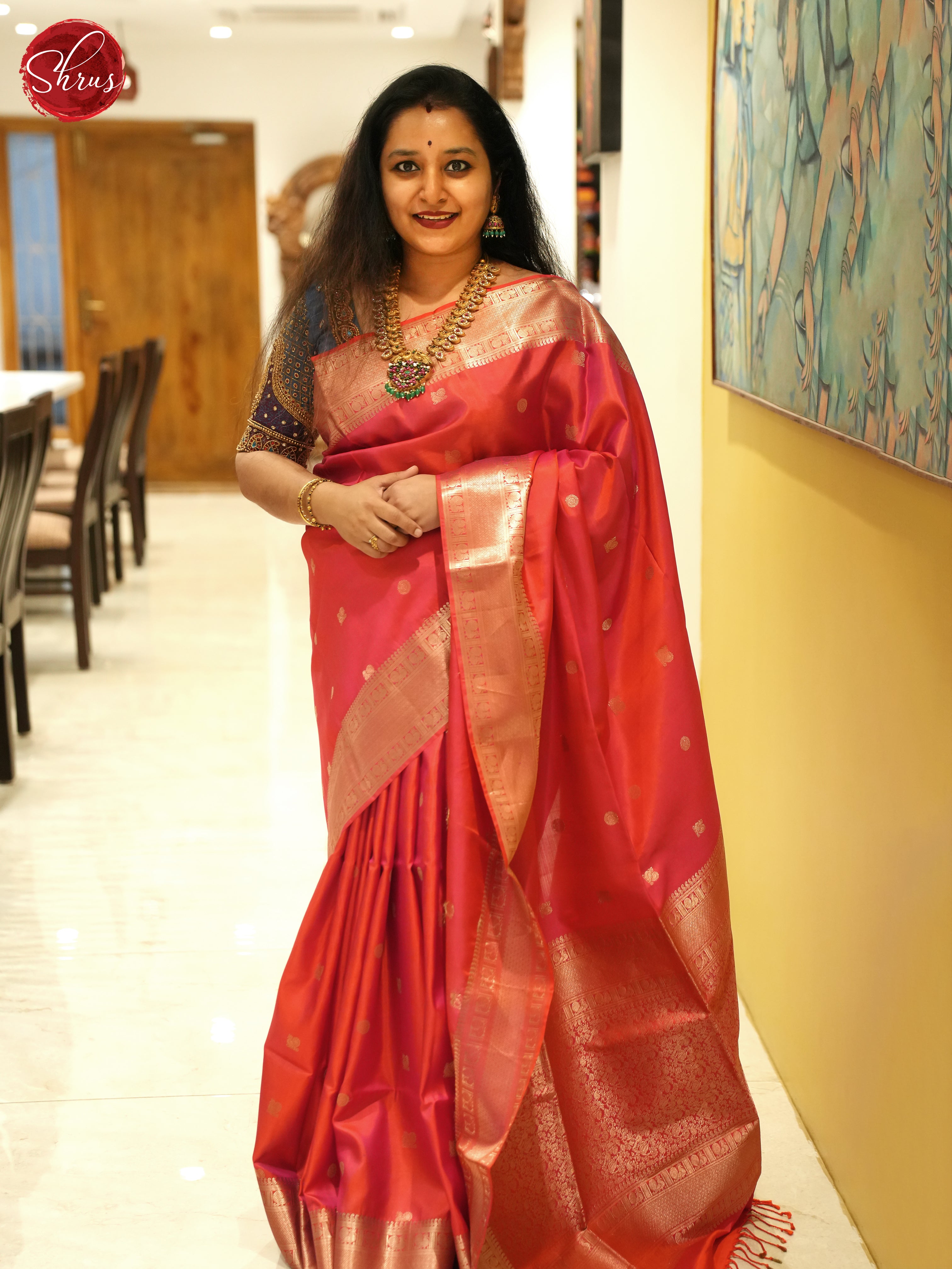 Orangish Pink(single tone)- Soft silk saree - Shop on ShrusEternity.com