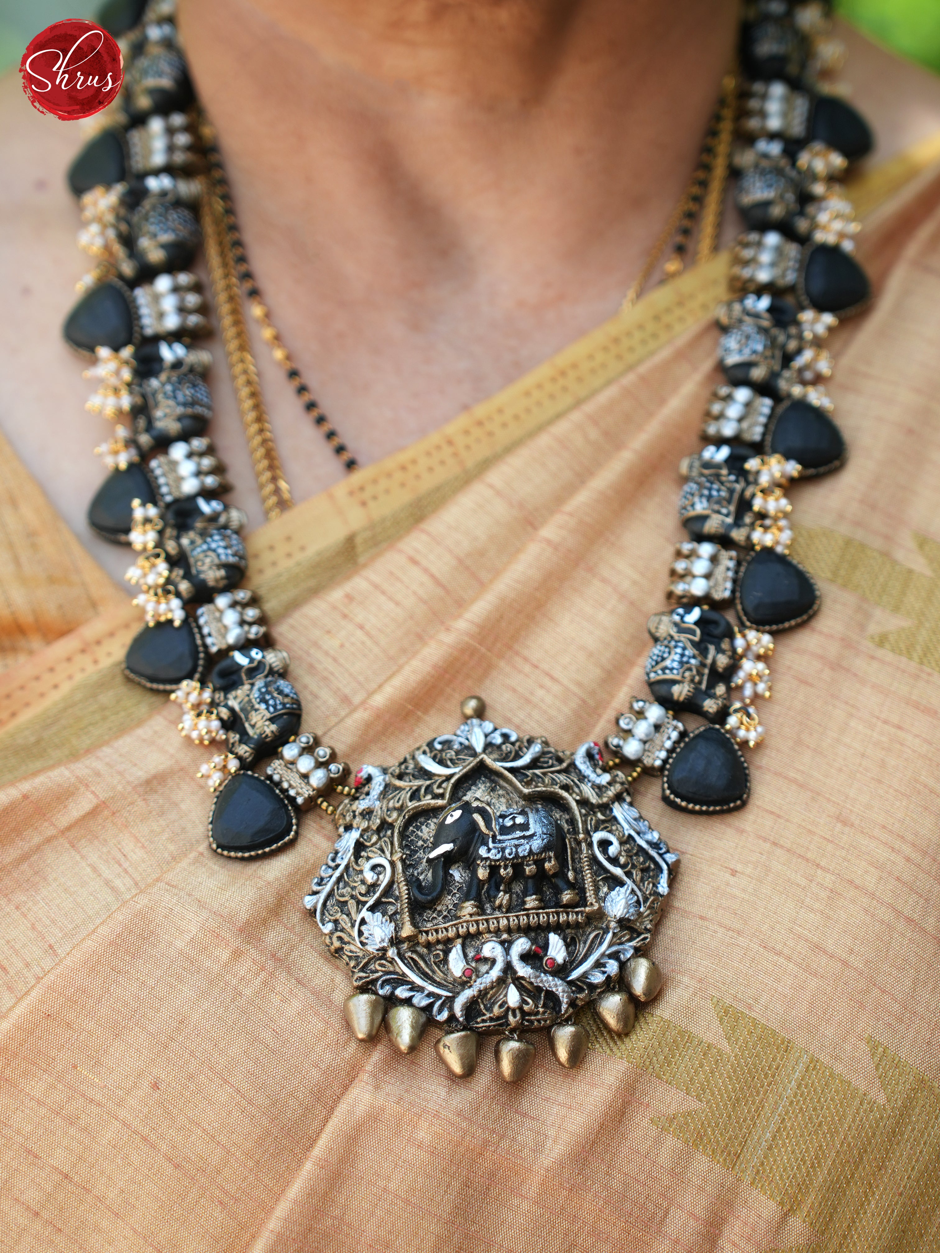 Elephant terra cotta pendant   - Neck Piece & Earrings - Shop on ShrusEternity.com