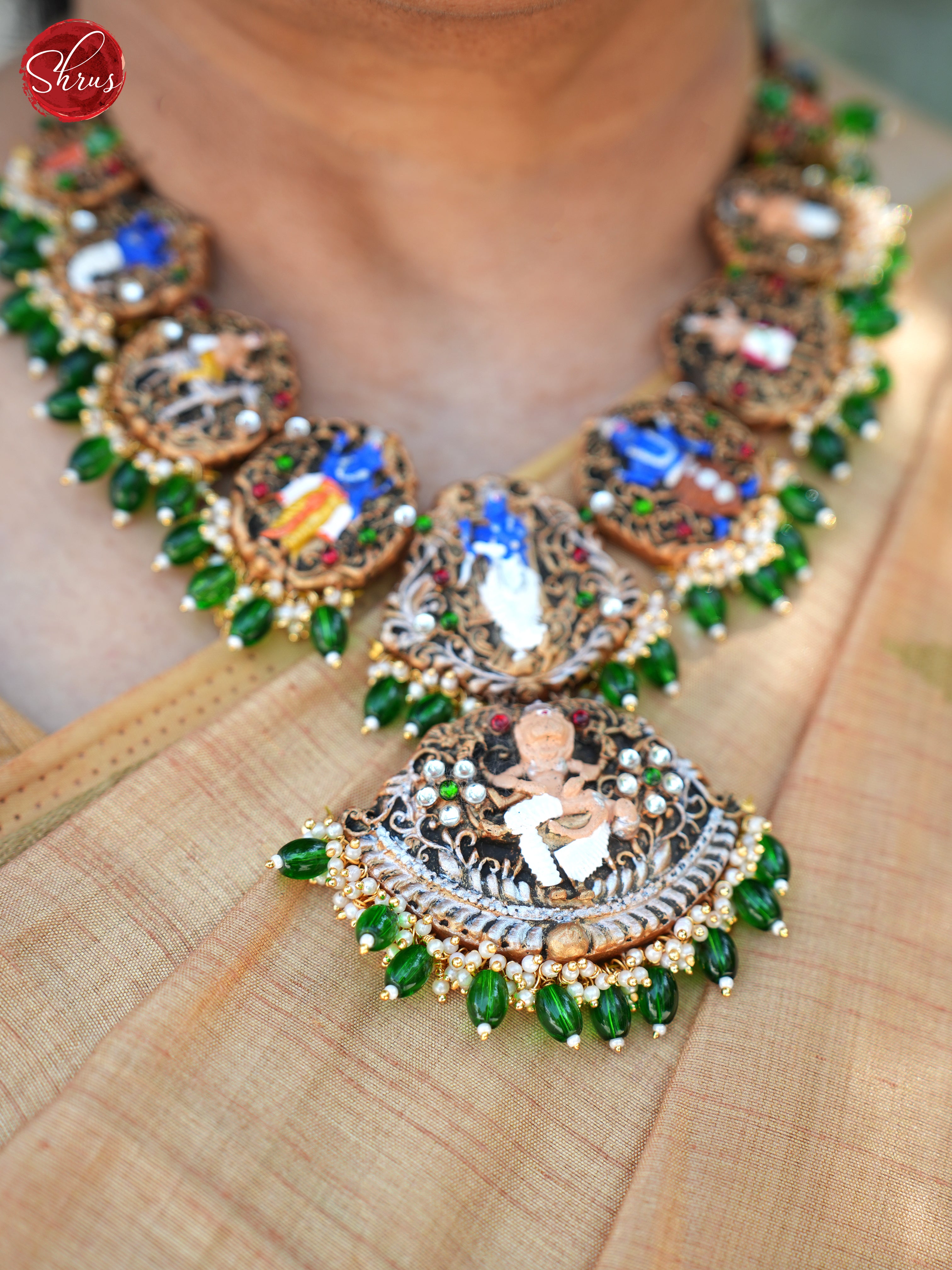 Dasaavathar Terracotta necklace with earring- Neck Piece & Earrings - Shop on ShrusEternity.com