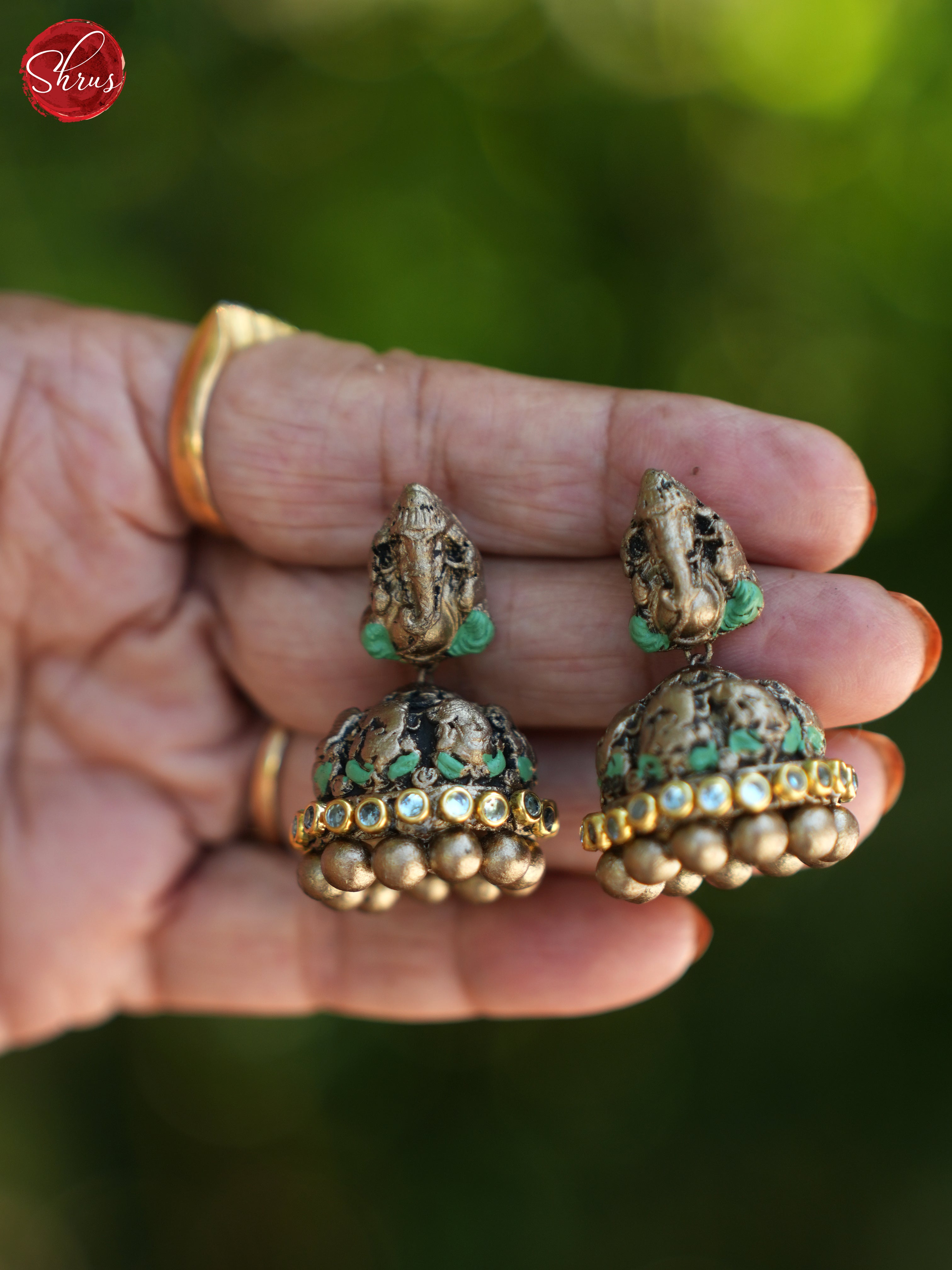 Ganesha , Peacock Pendant Terracotta Necklace with Jhumkas  - Neck Piece & Earrings - Shop on ShrusEternity.com