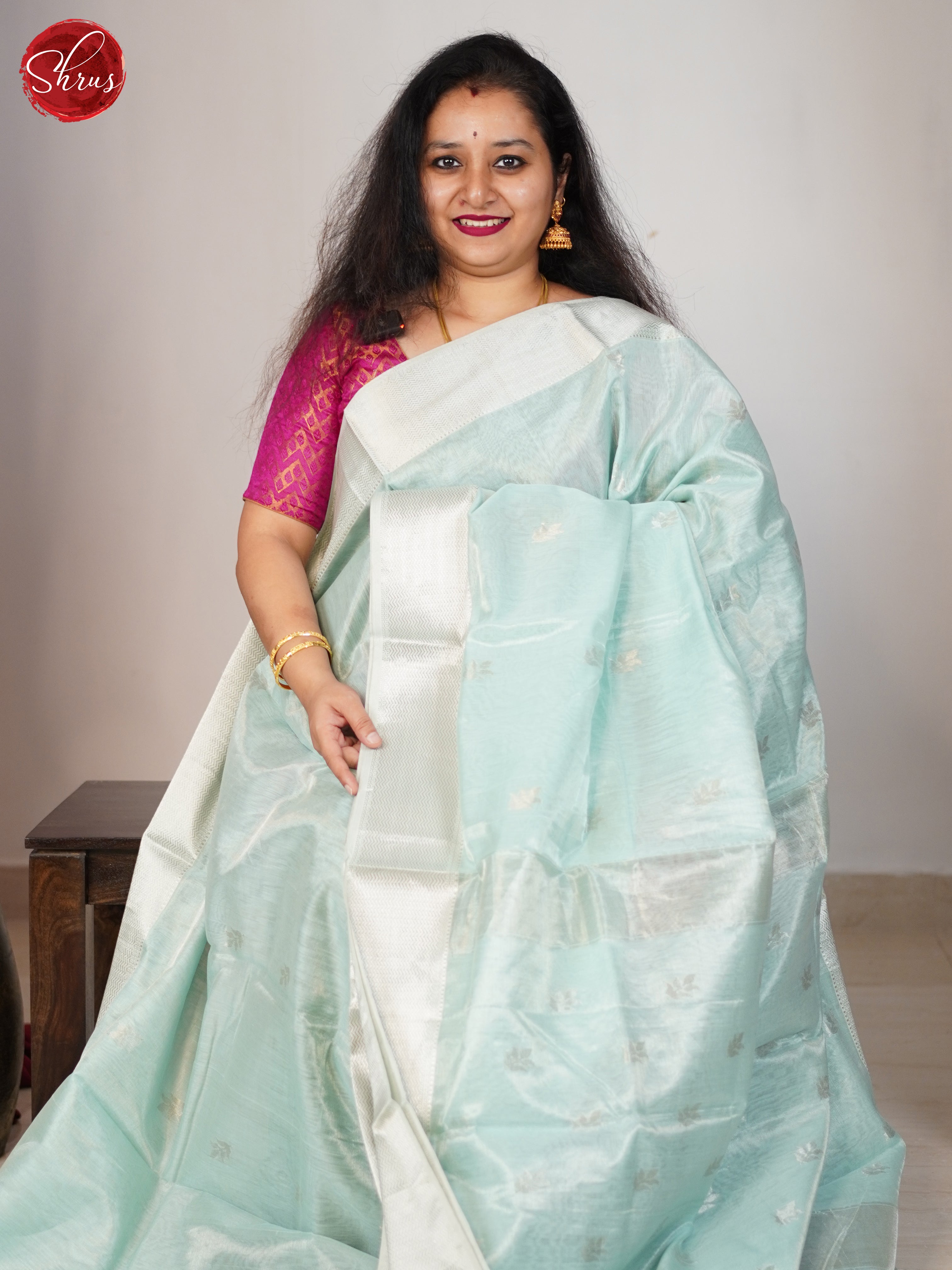 Aqua Blue(Single Tone)- Maheshwari silkcotton Saree - Shop on ShrusEternity.com