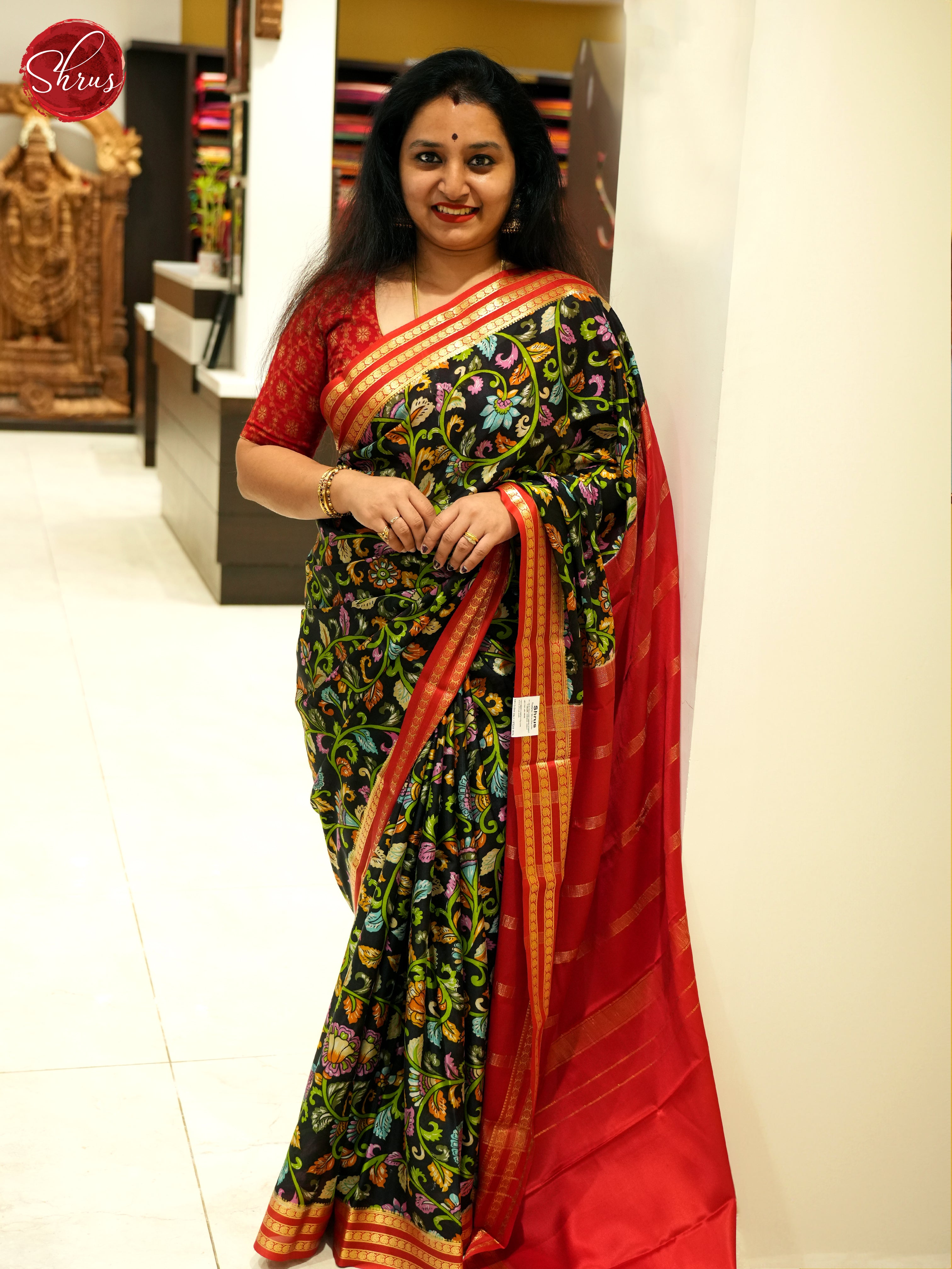 Black and Red - Mysore Silk Saree - Shop on ShrusEternity.com