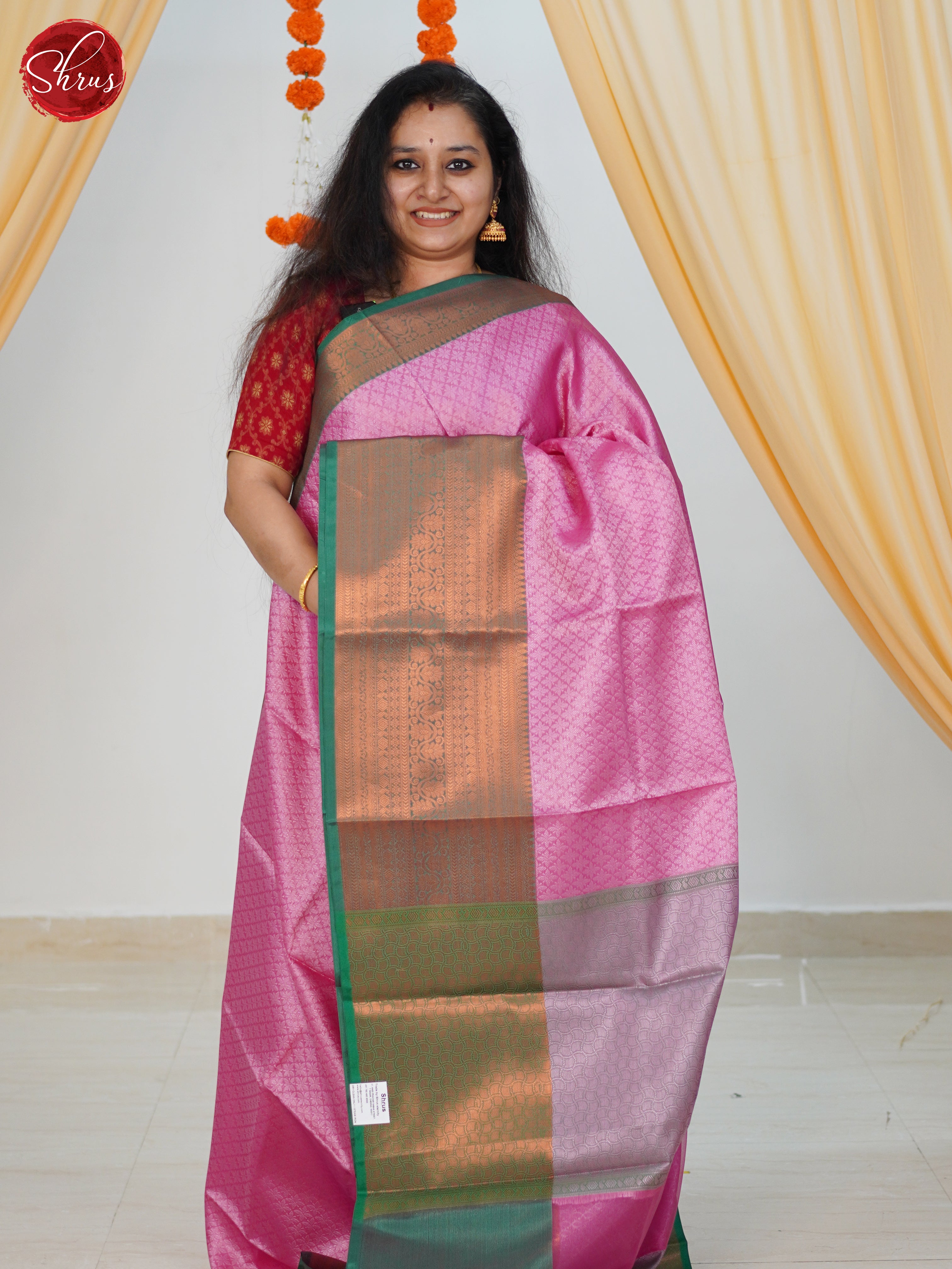 Pink & Green -Semi  Tanchoi Saree - Shop on ShrusEternity.com