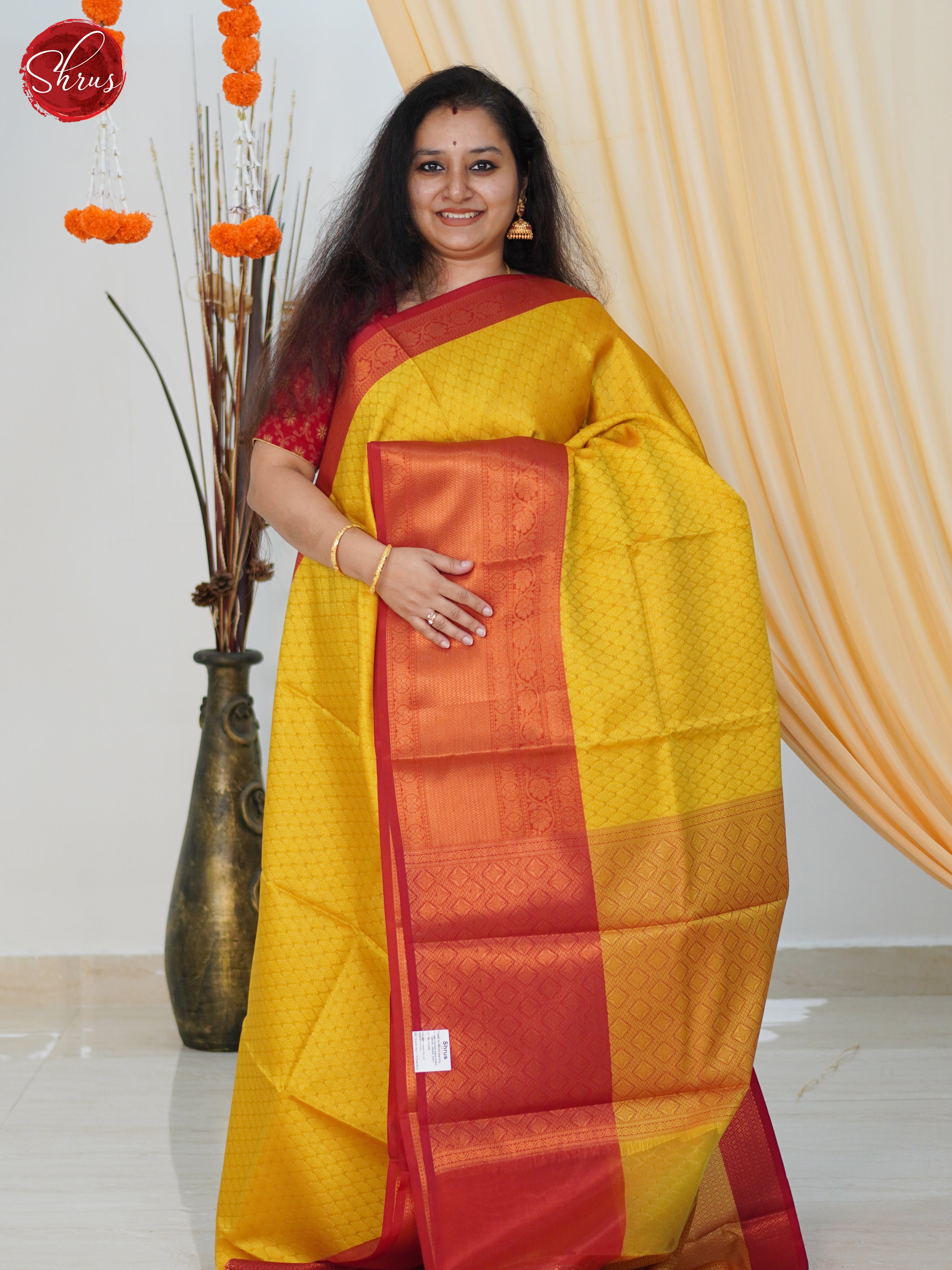 Yellow & Red-Semi  Tanchoi Saree - Shop on ShrusEternity.com